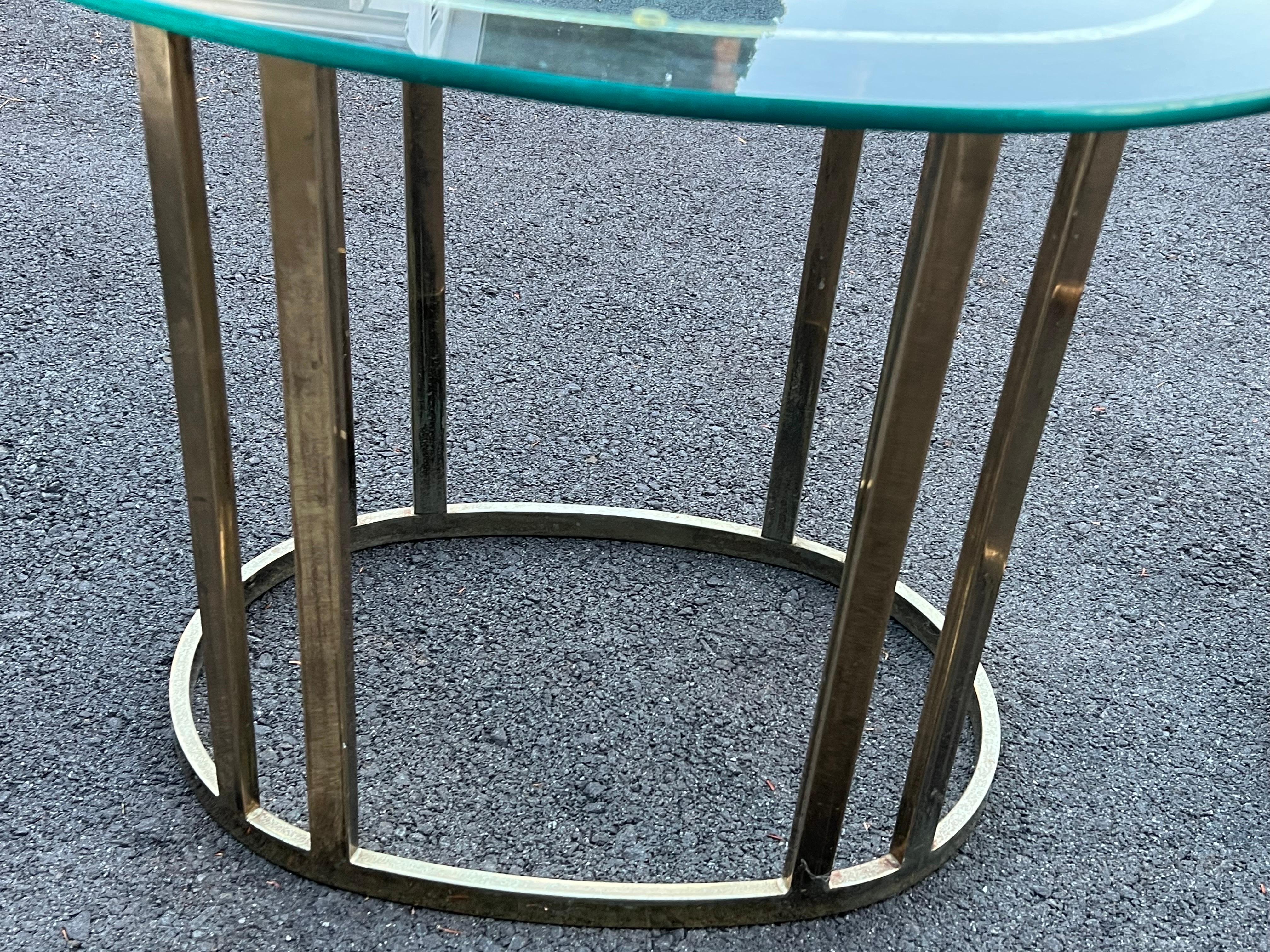 Pair of Oval Brass and Glass End Tables For Sale 3