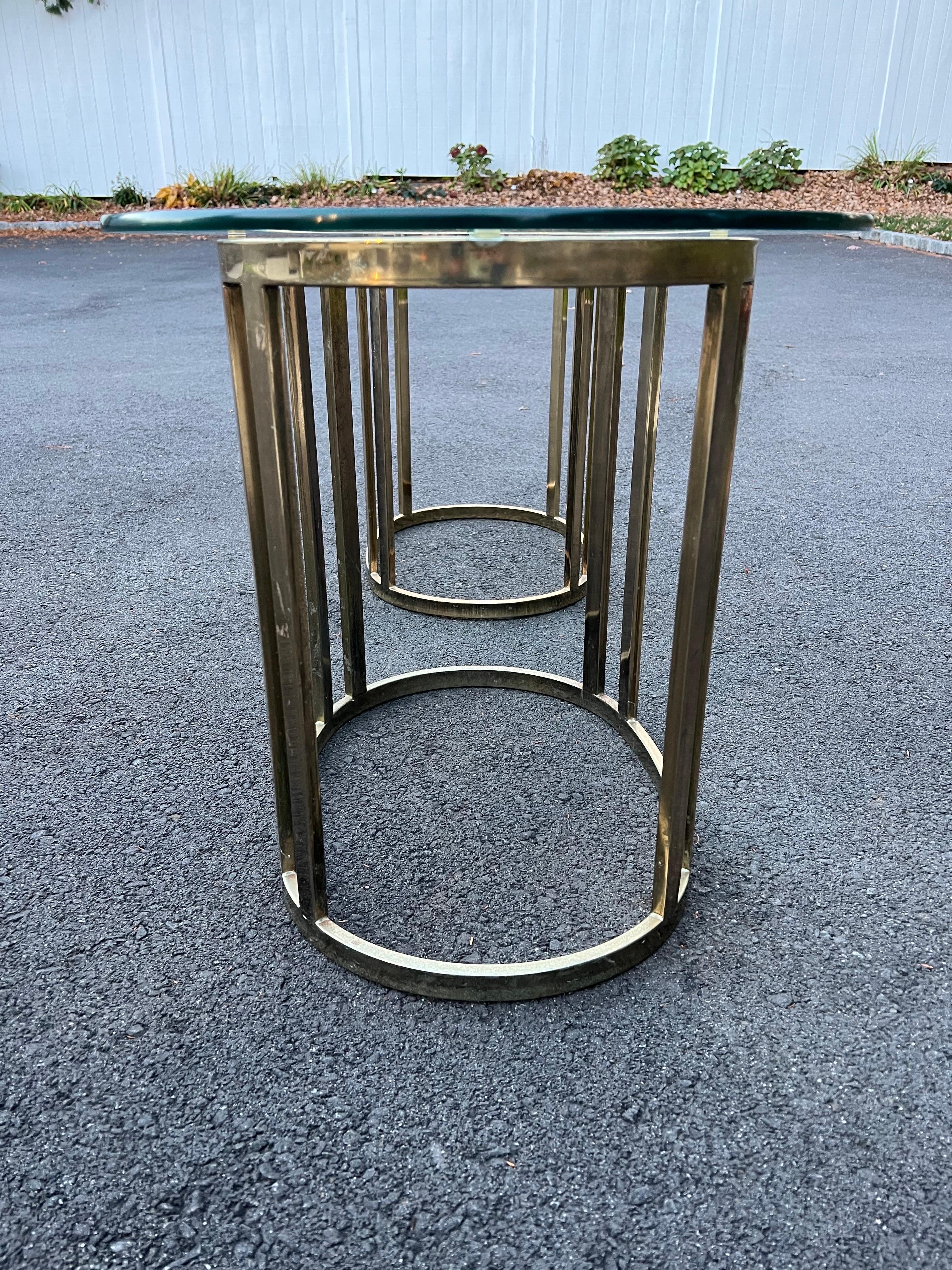 Pair of Oval Brass and Glass End Tables For Sale 4