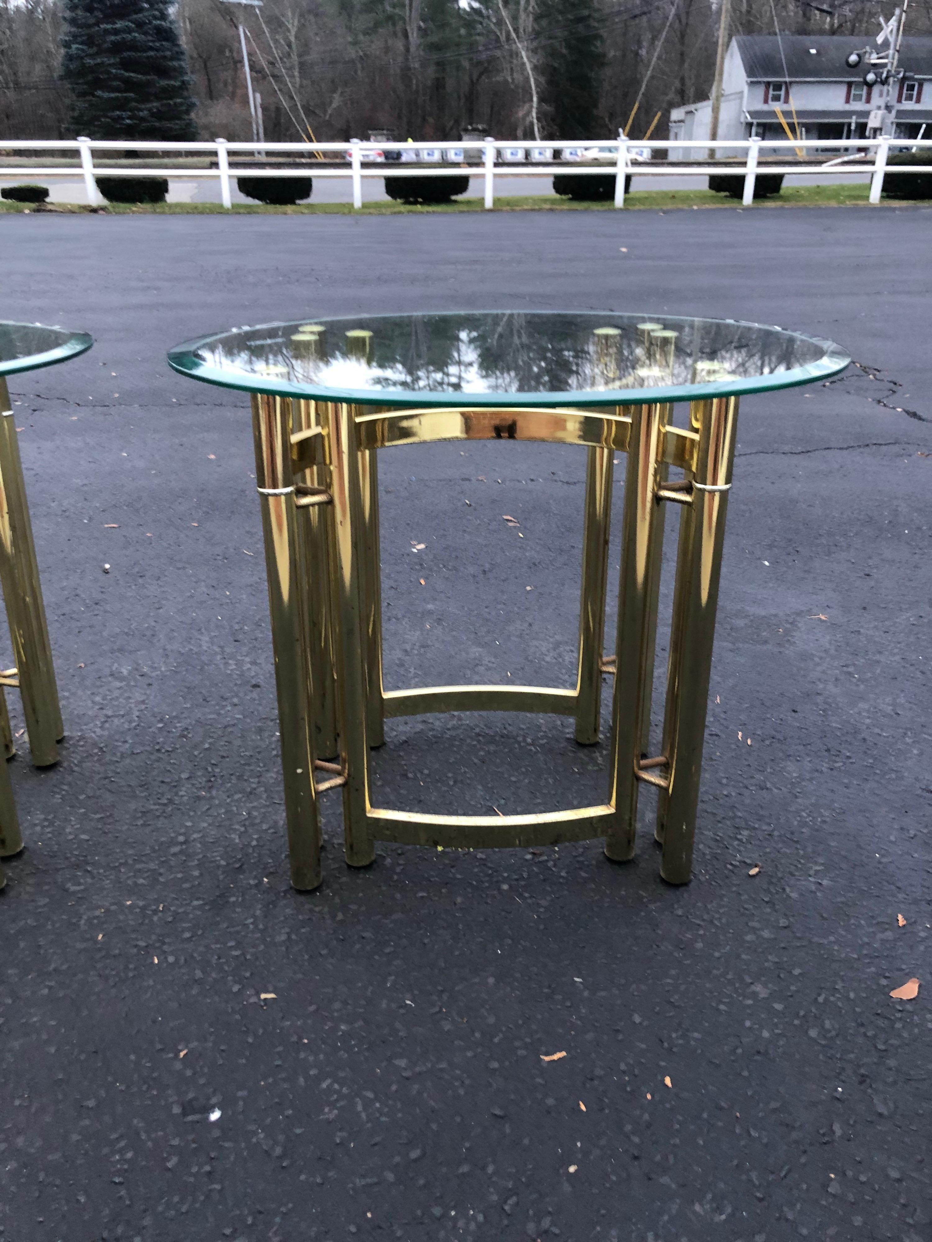 Late 20th Century Pair of Oval Brass and Glass Side Tables-2 For Sale