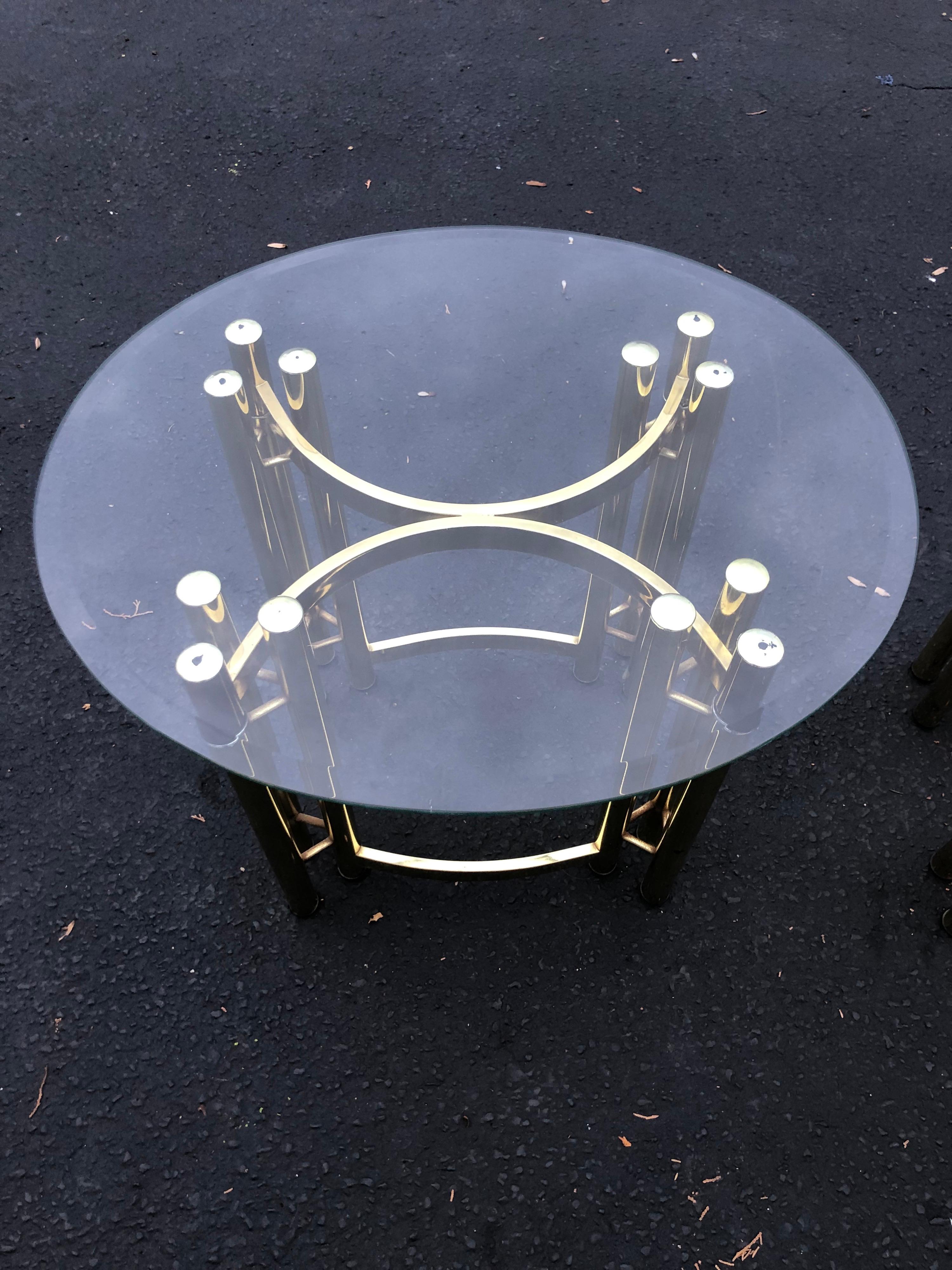 Pair of Oval Brass and Glass Side Tables-2 6
