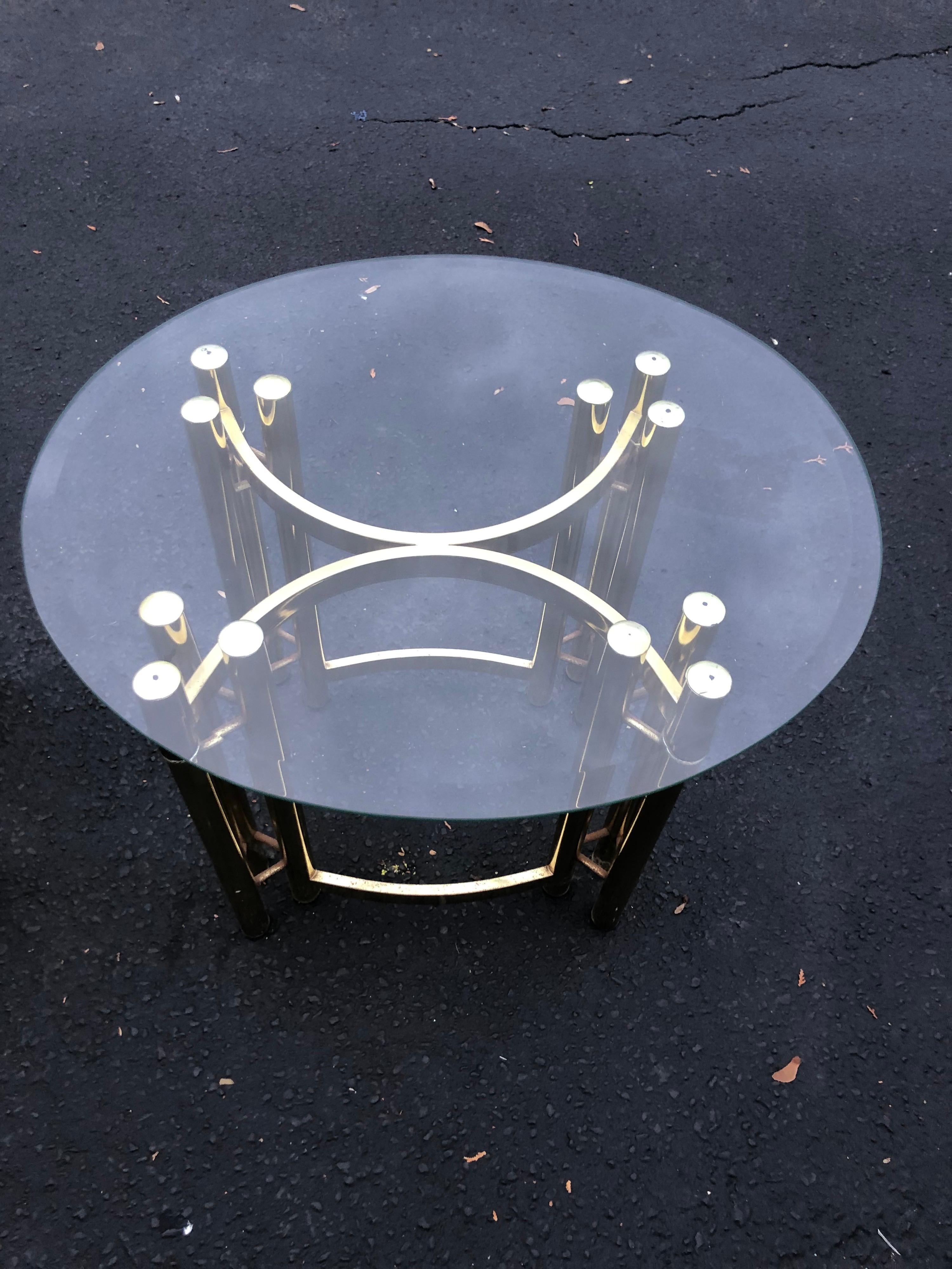 Pair of Oval Brass and Glass Side Tables-2 For Sale 7