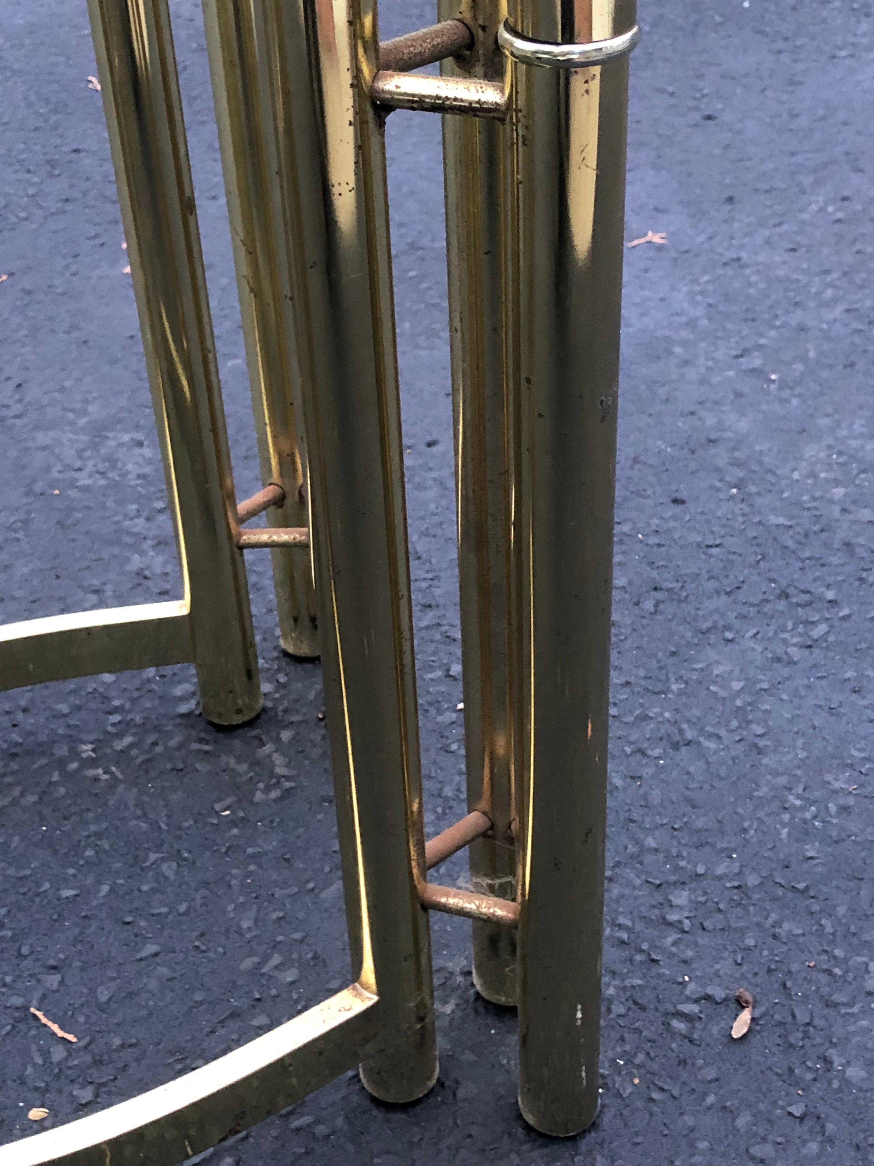 Pair of Oval Brass and Glass Side Tables-2 For Sale 11