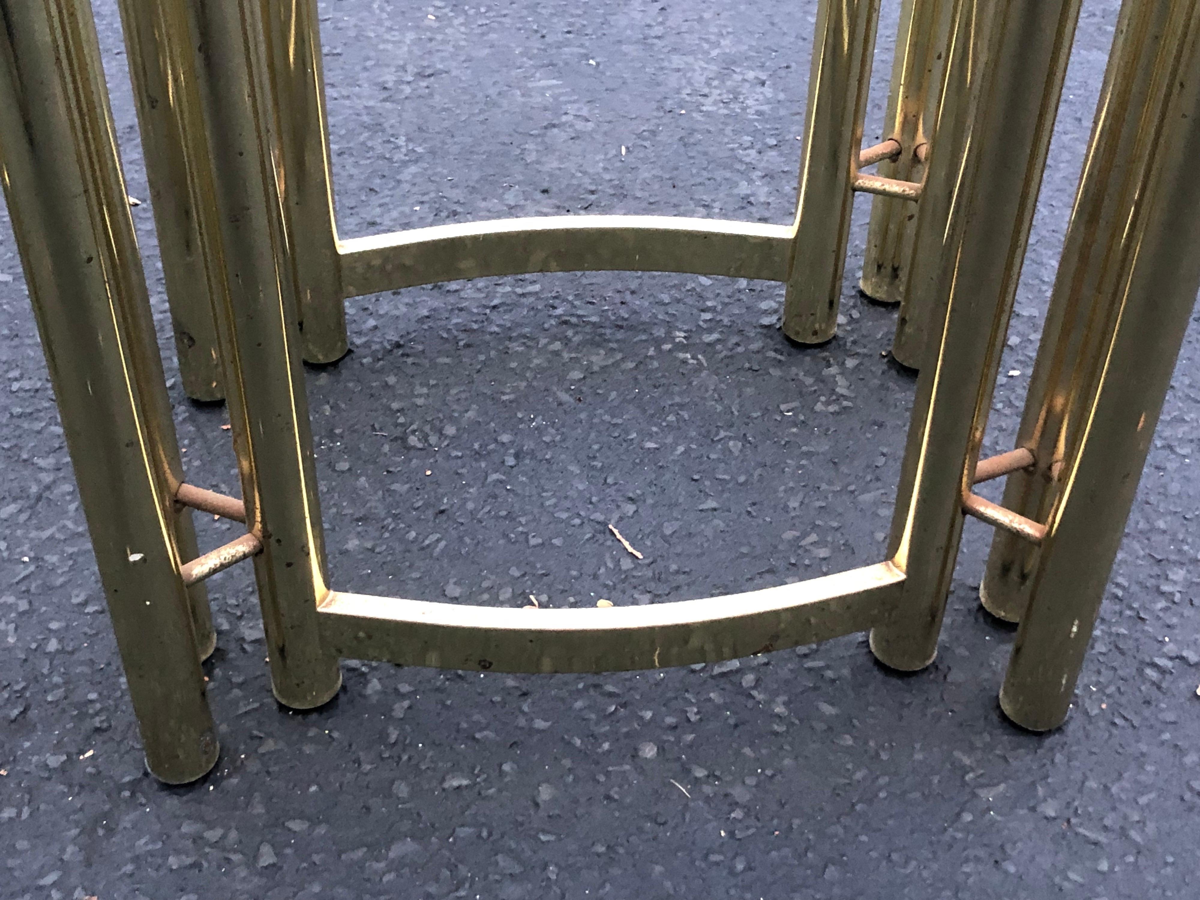 Pair of Oval Brass and Glass Side Tables-2 12