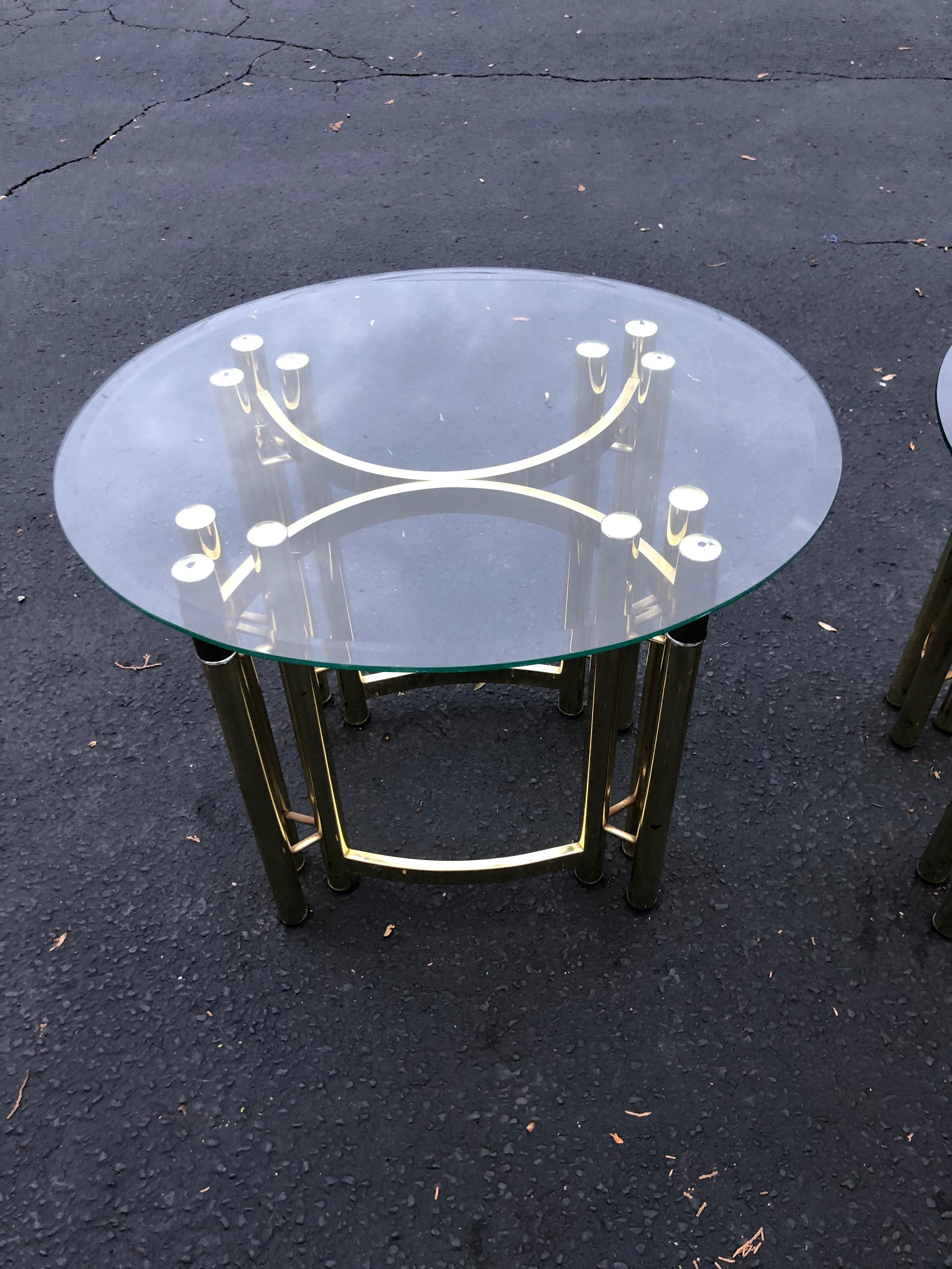 Pair of Oval Brass and Glass Side Tables-2 For Sale 3