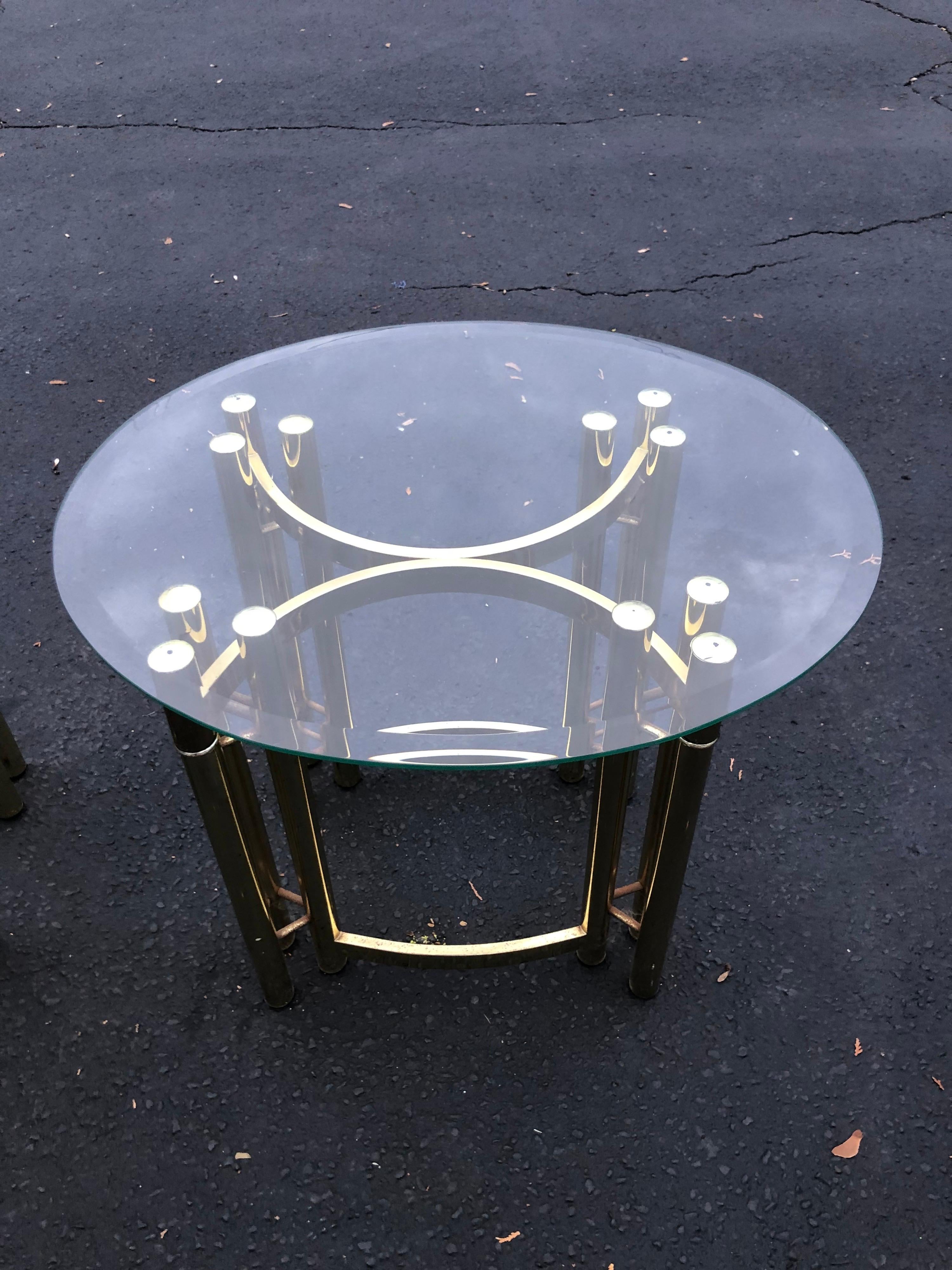 Pair of Oval Brass and Glass Side Tables-2 4