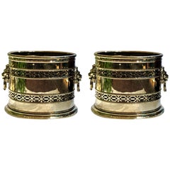 Pair of Oval Brass Jardiniere with Cut-Out Design, circa 1880