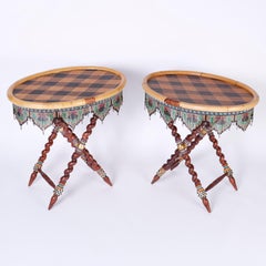Pair of Oval Collapsible Tray Top Tables in Wicker and Bamboo