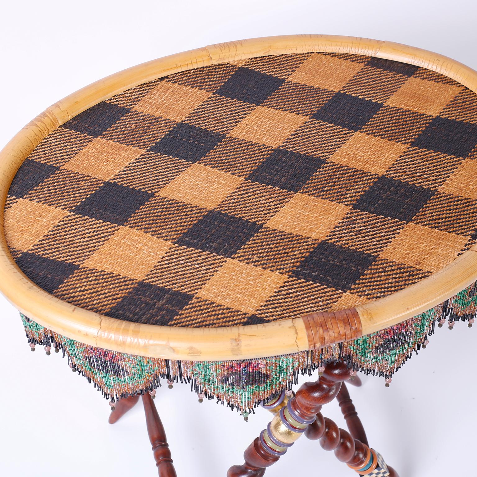 Pair of Oval Collapsible Tray Top Tables in Wicker and Bamboo In Good Condition In Palm Beach, FL