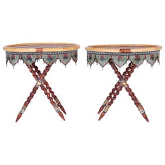 Pair of Oval Collapsible Tray Top Tables in Wicker and Bamboo