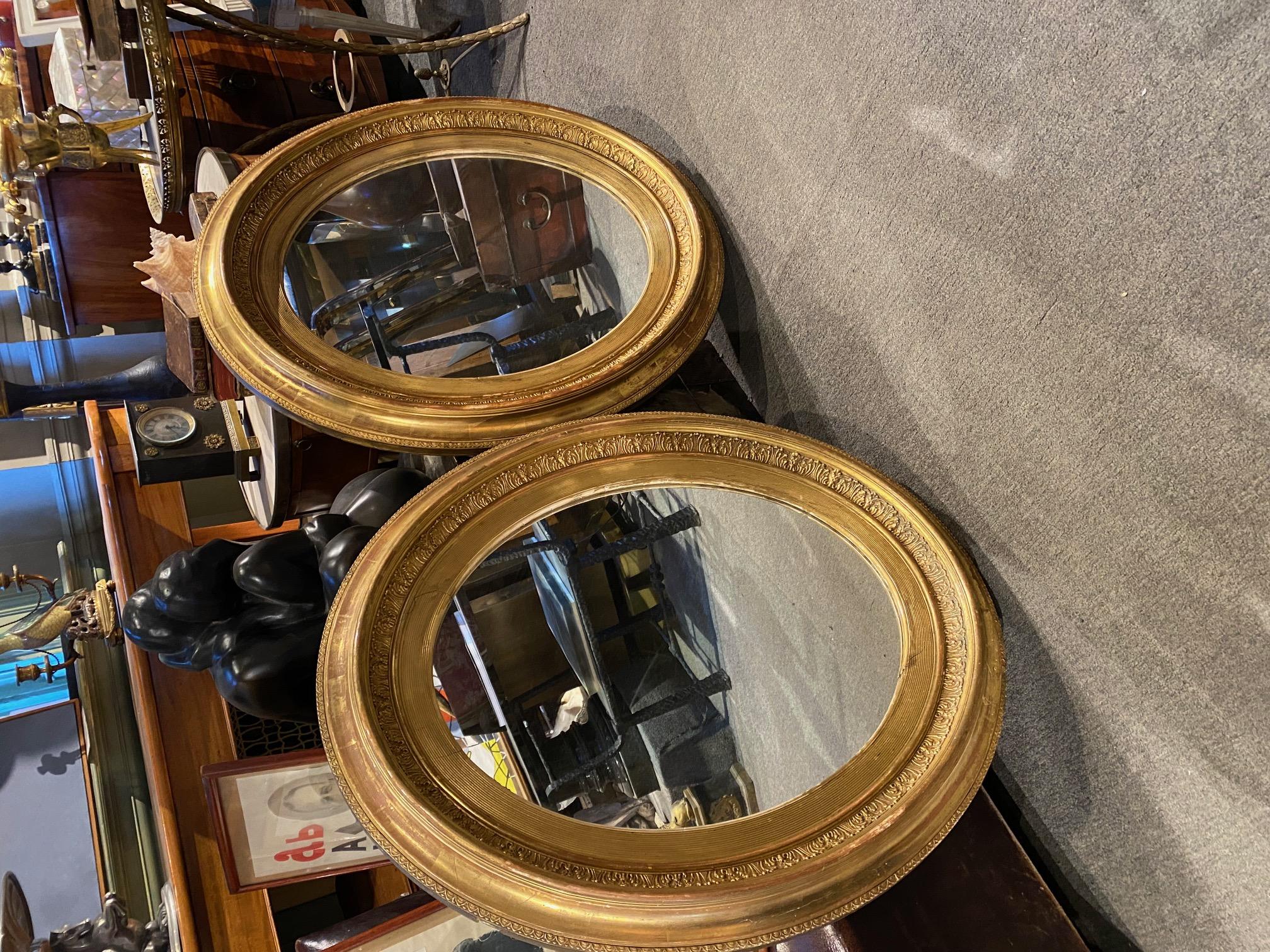 Pair of Oval English Gold Leaf Mirror For Sale 7