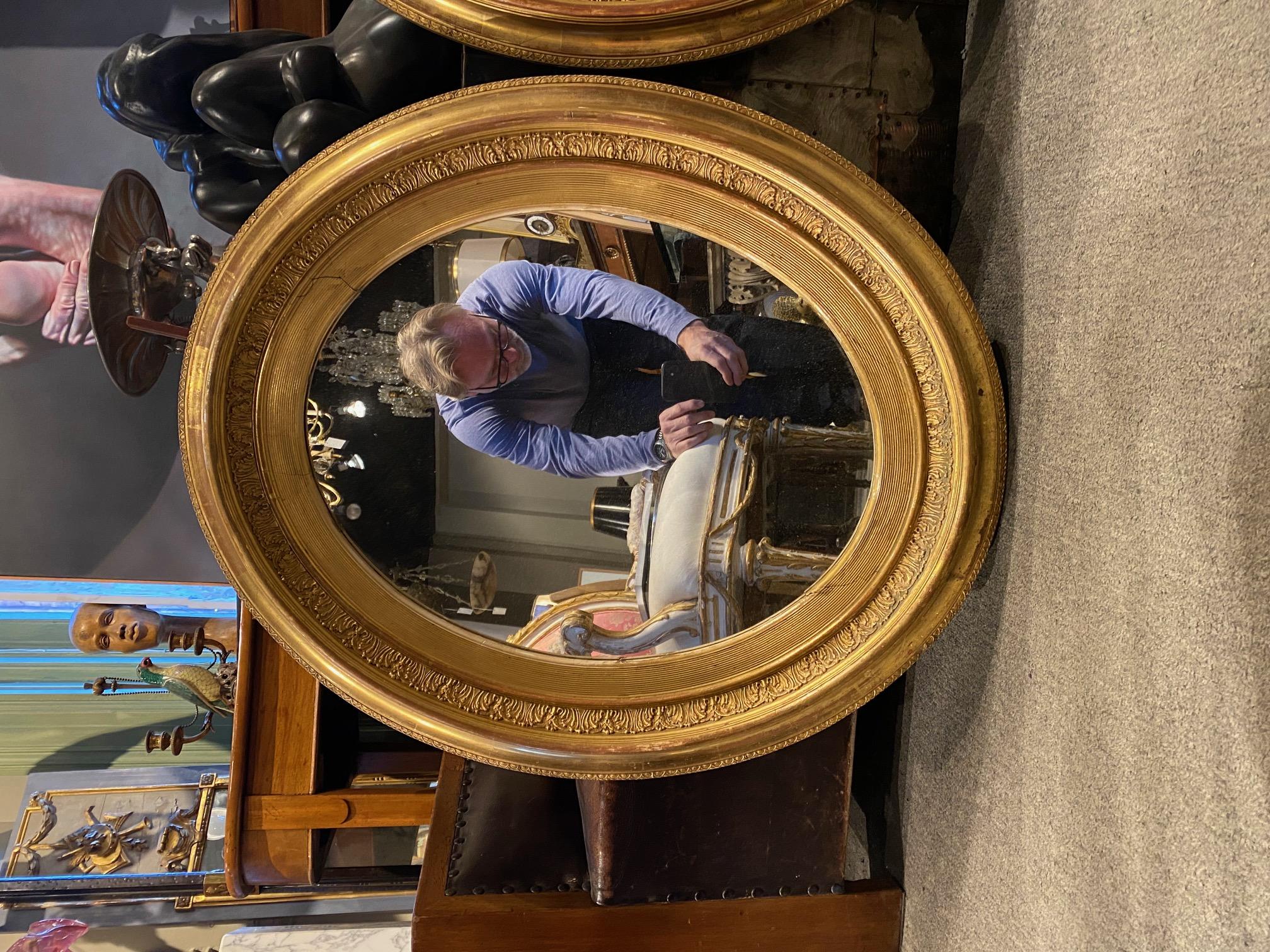 Pair of Oval English Gold Leaf Mirror 