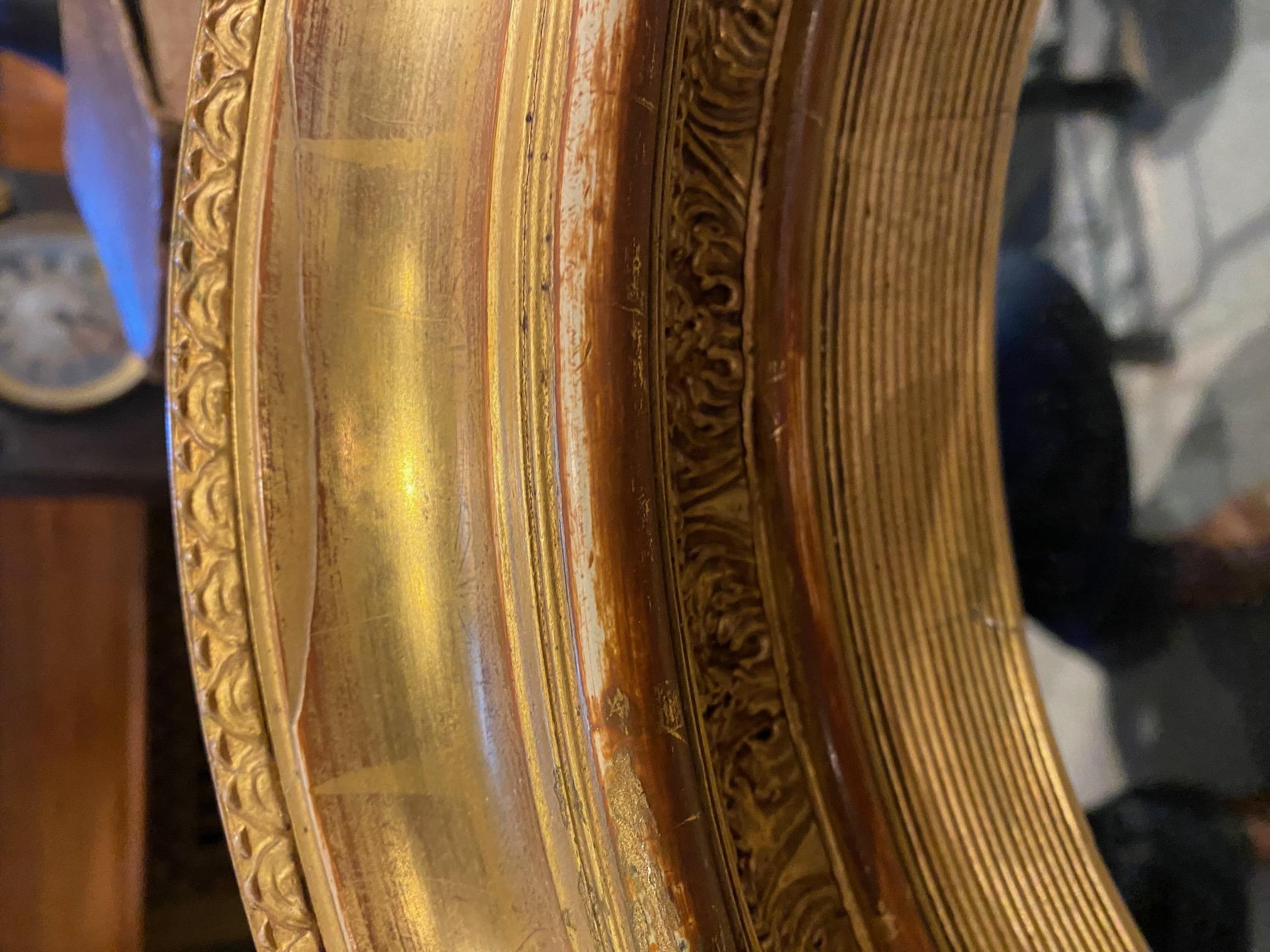 Wood Pair of Oval English Gold Leaf Mirror For Sale