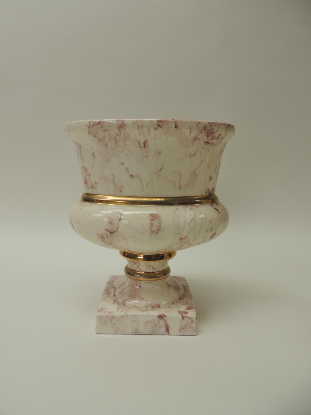 Pair of Oval Faux Marbleize Vintage Pink Vases or Urns In Good Condition In Oakland Park, FL