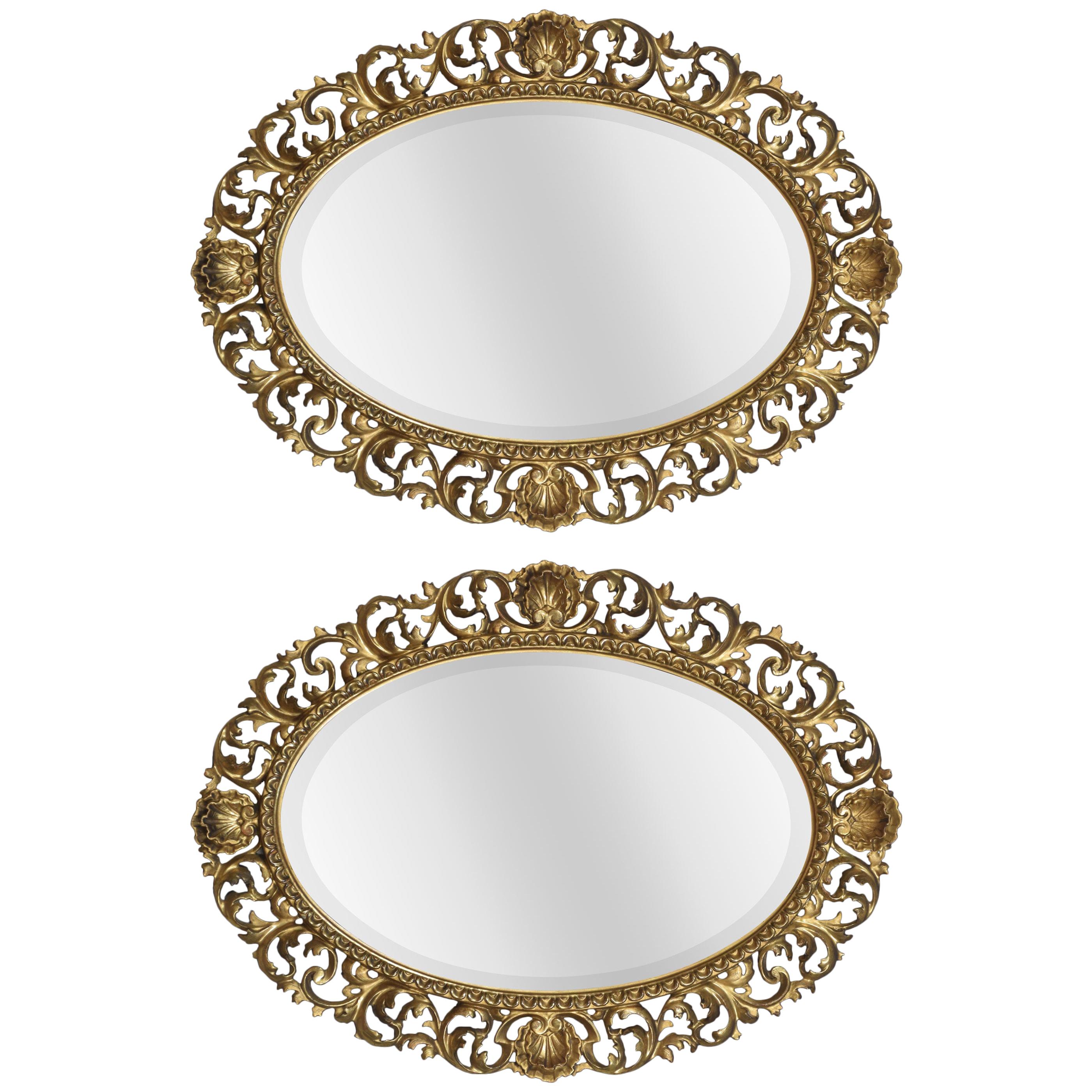 Pair of Oval Florentine Gilt Wall Mirrors