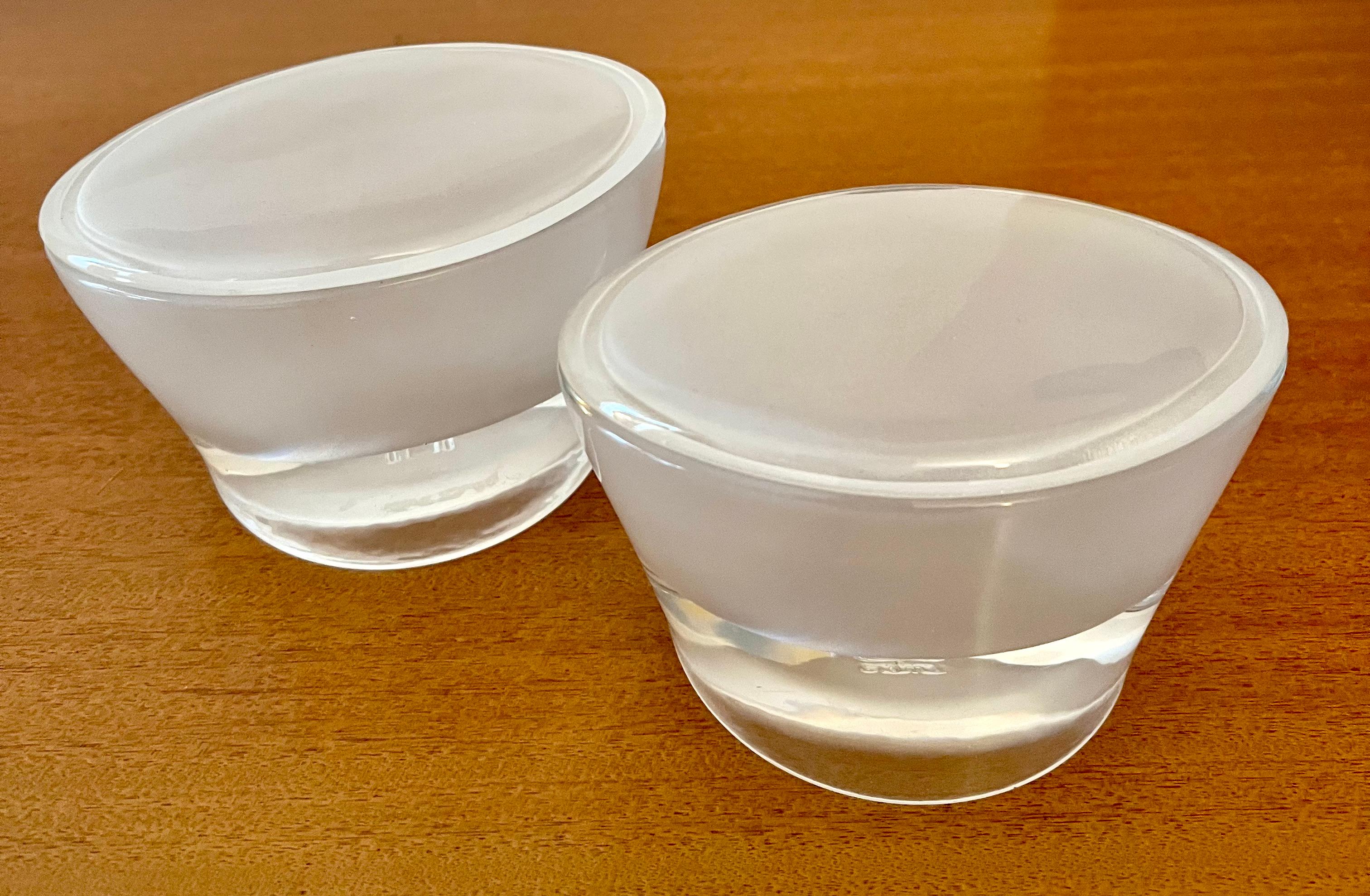 20th Century Pair of Oval Frosted Lidded Glass Boxes  For Sale