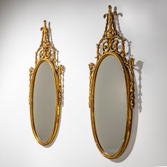 Pair of oval Giltwood Wall Mirrors, Italy Mid-20th Century