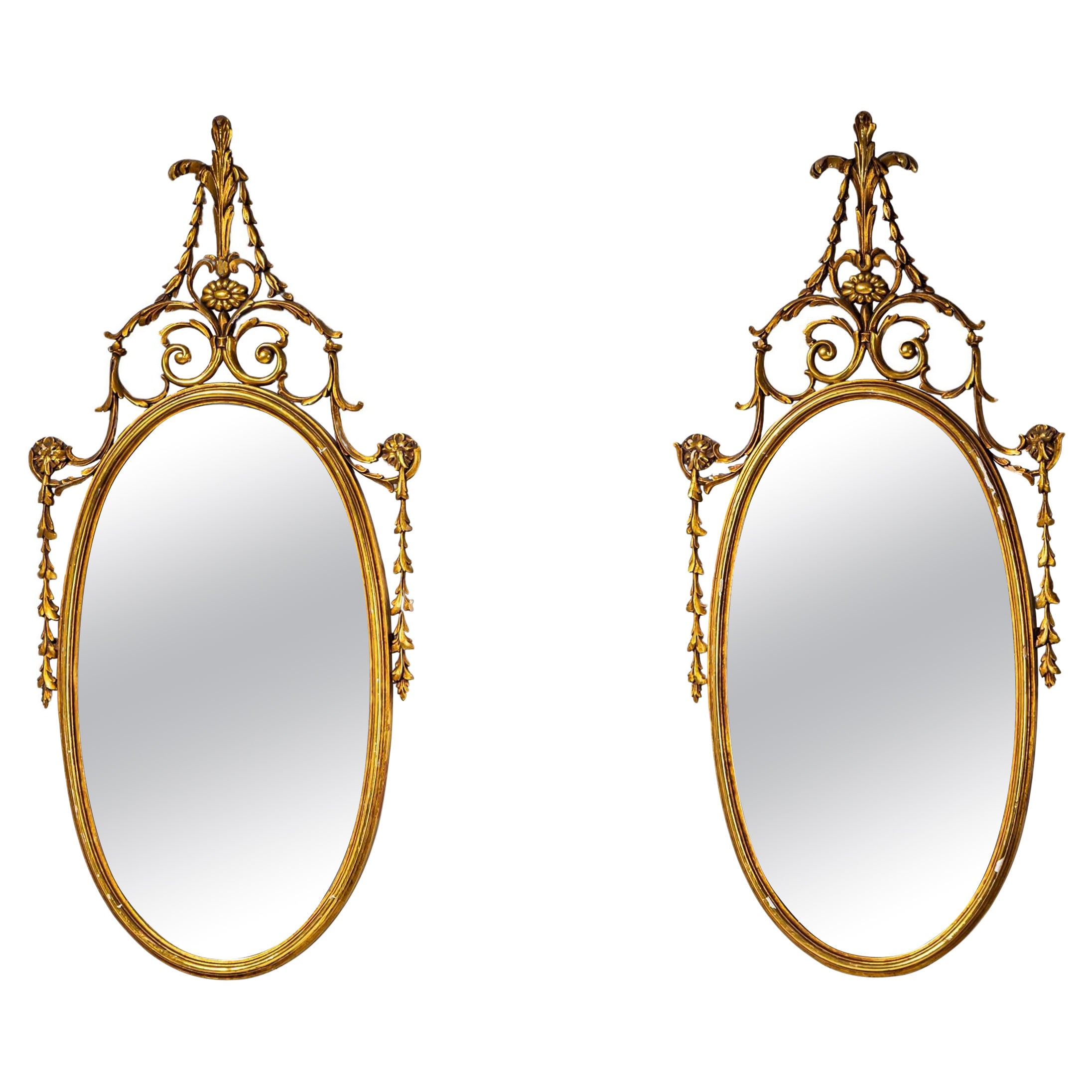 Pair of oval Giltwood Wall Mirrors, Italy Mid-20th Century