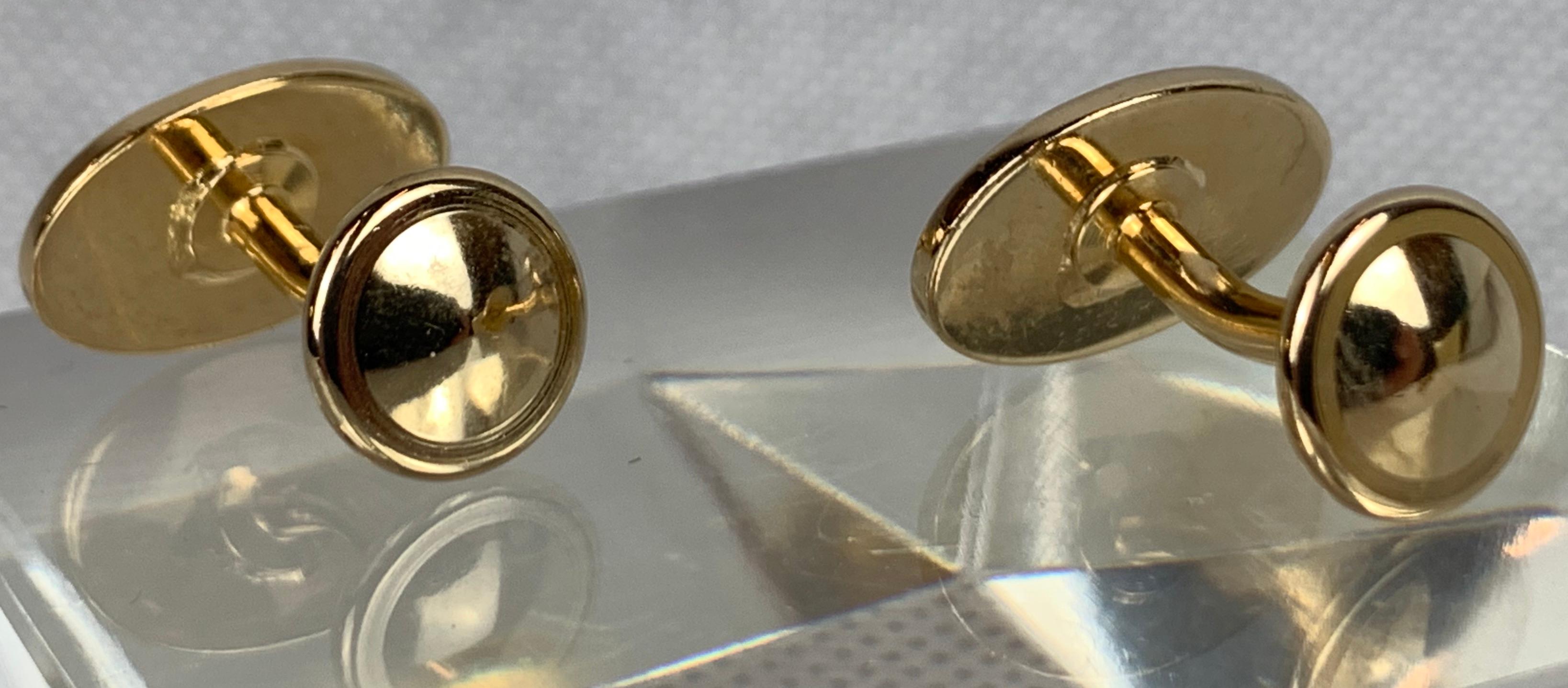 Oval Cufflinks with High Fired Green Enamel Stripes-Gold Filled  In Good Condition In West Palm Beach, FL