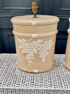 Pair Of Oval Grape Vine Decorated Ceramic Table Lamps