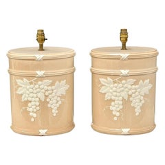 Pair Of Oval Grape Vine Decorated Ceramic Table Lamps