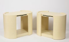 Pair of Oval Karl Springer Embossed Leather Side Tables