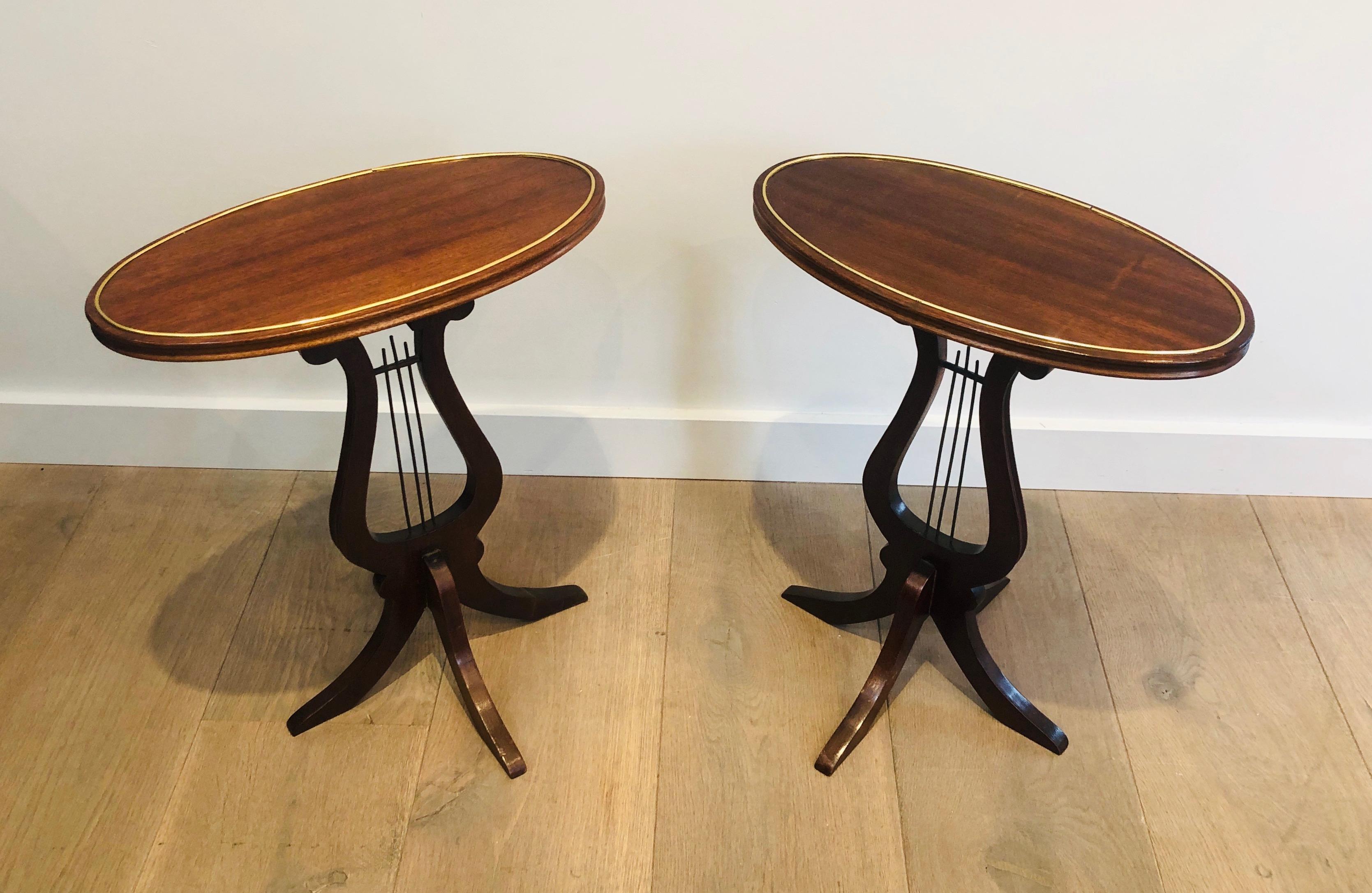Pair of Oval Lyra Mahogany Side Tables 4