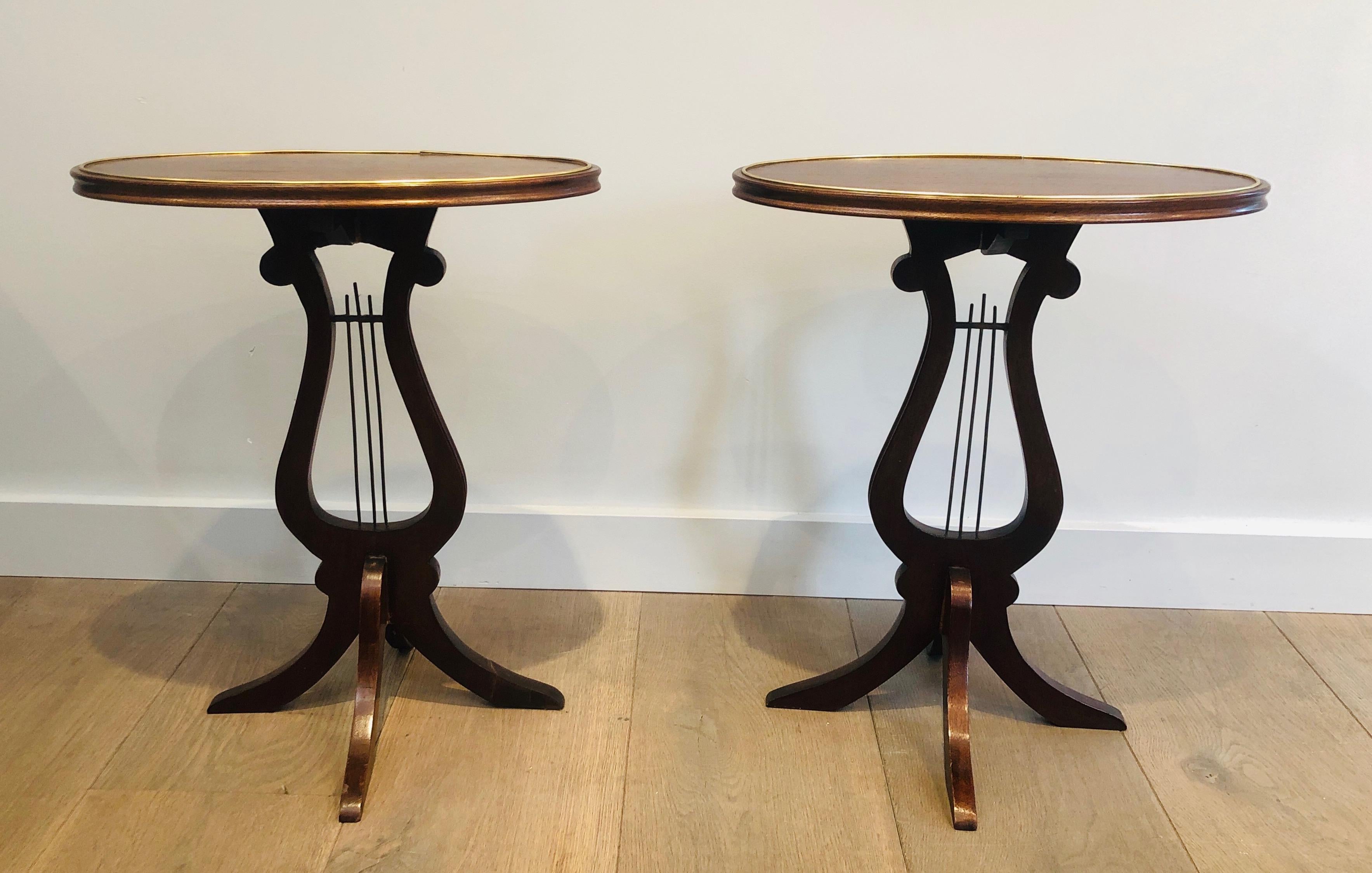 Mid-Century Modern Pair of Oval Lyra Mahogany Side Tables