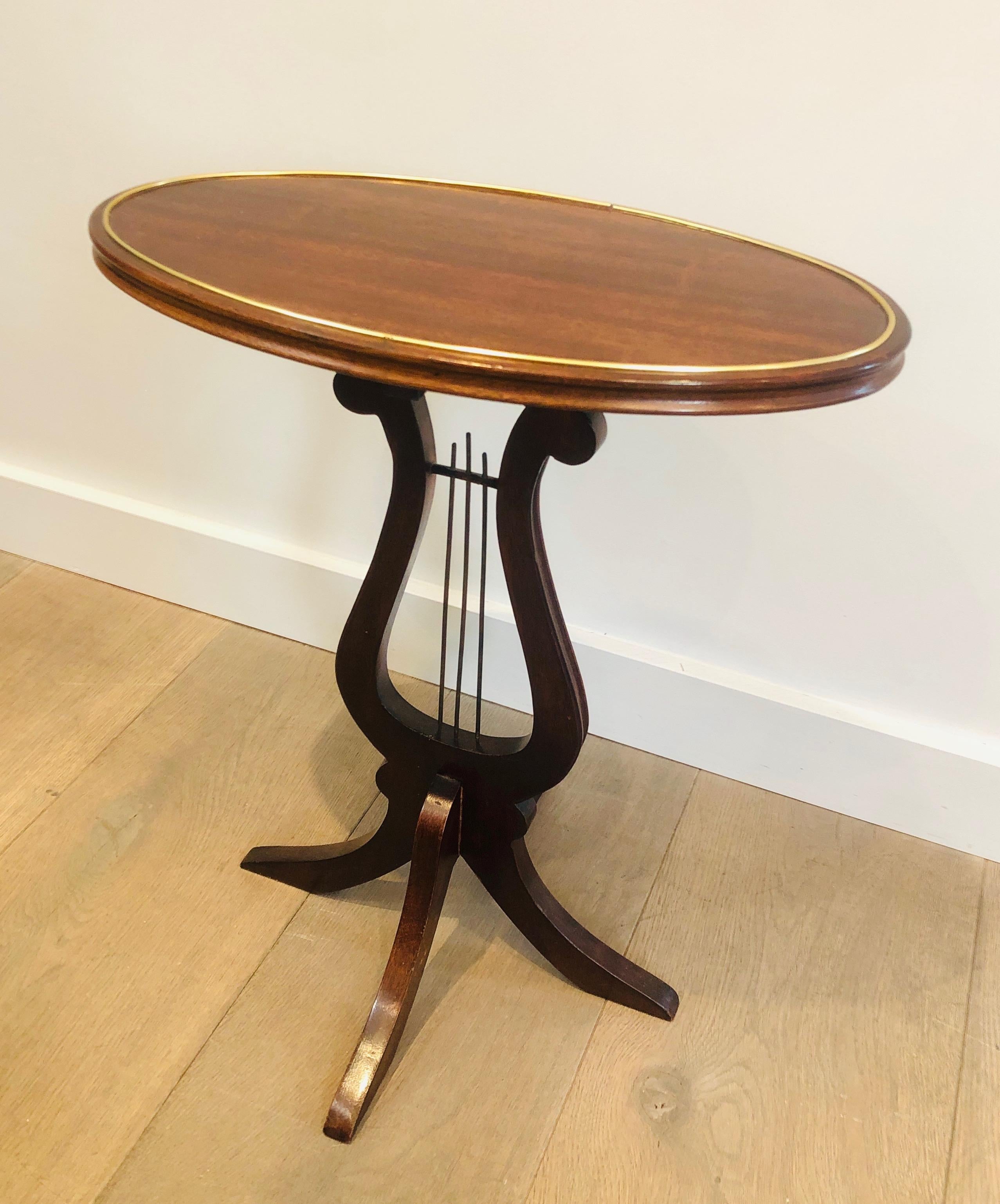 French Pair of Oval Lyra Mahogany Side Tables