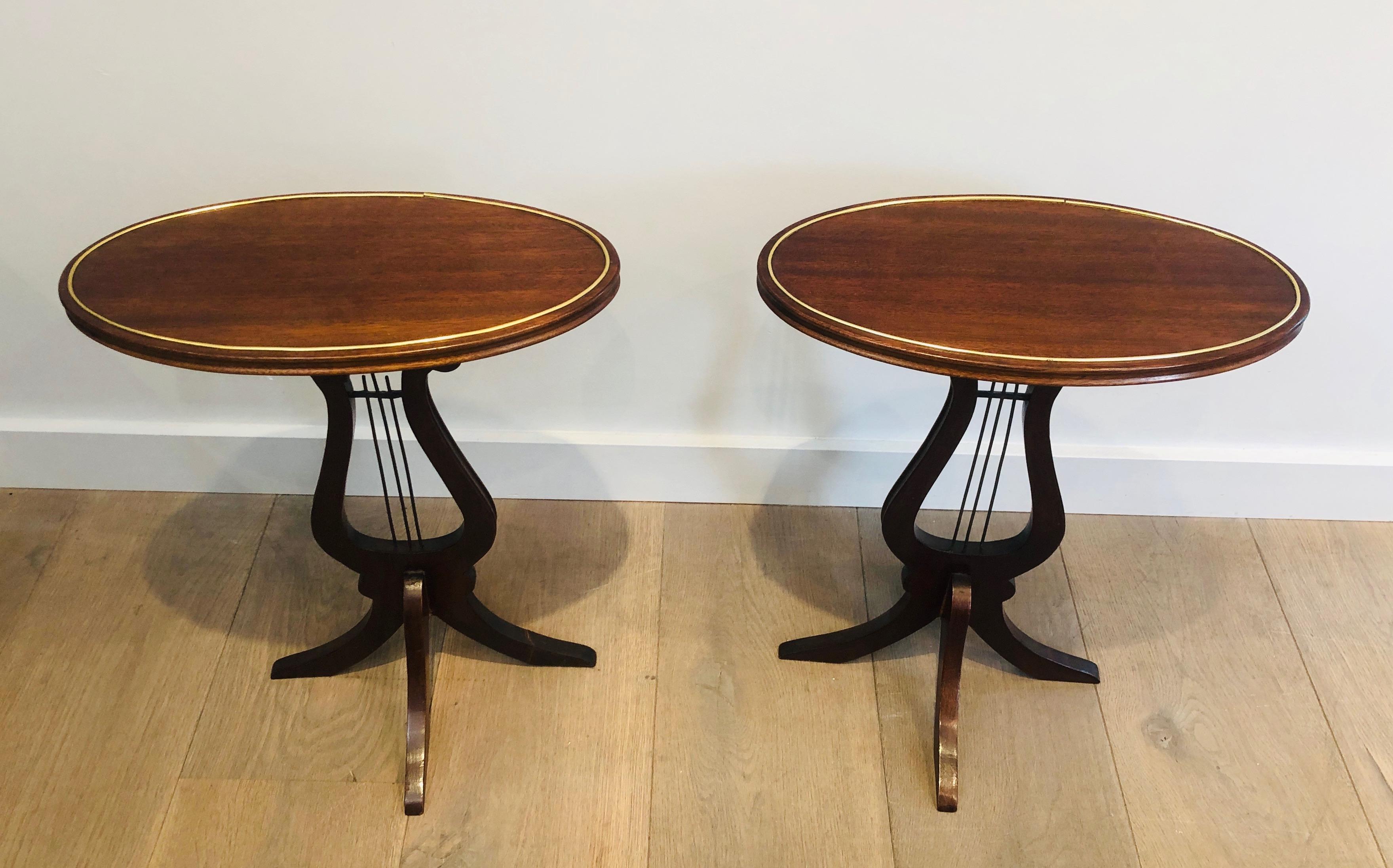 Pair of Oval Lyra Mahogany Side Tables 2