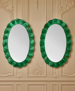 Pair of Oval Mirrors in Tainted Murano Glass