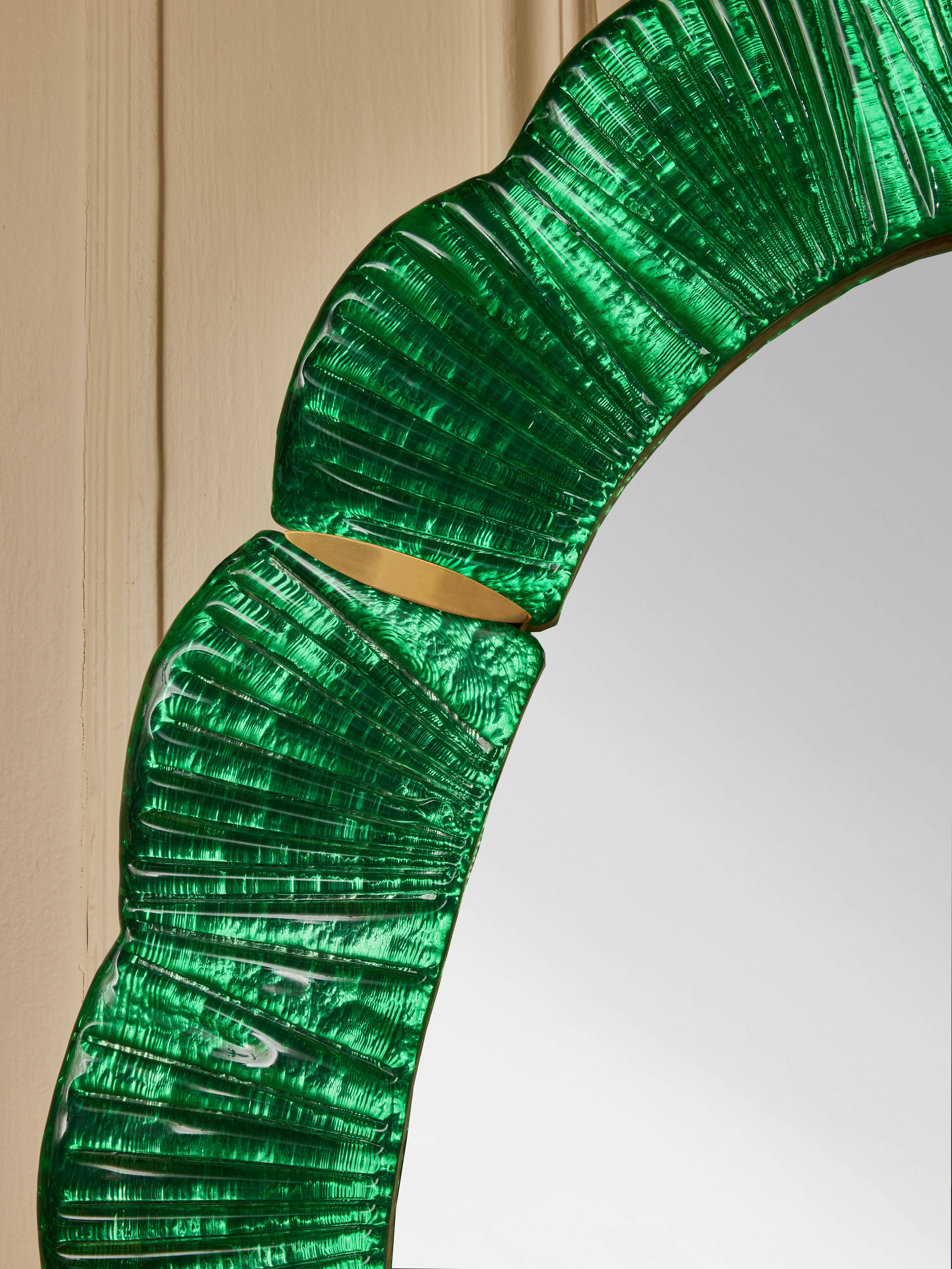 Mid-Century Modern Pair of Oval Mirrors in Tainted Murano Glass For Sale