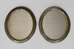 Pair of Oval Mirrors with Painted and Carved Frames, France, 19th Century