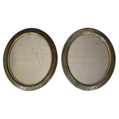 Pair of Oval Mirrors with Painted and Carved Frames, France, 19th Century