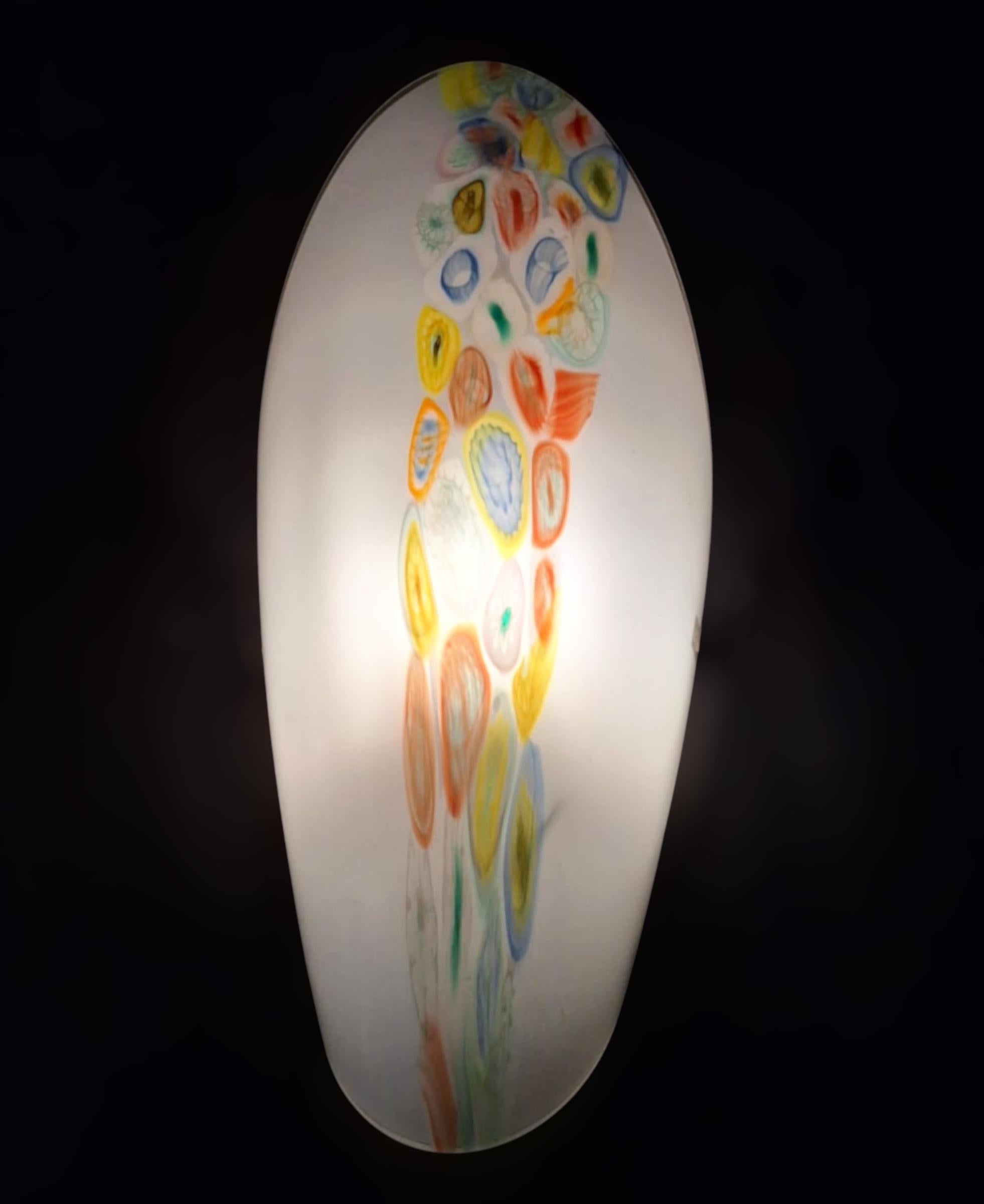 Blown Glass Pair of Oval Murrine Sconces For Sale