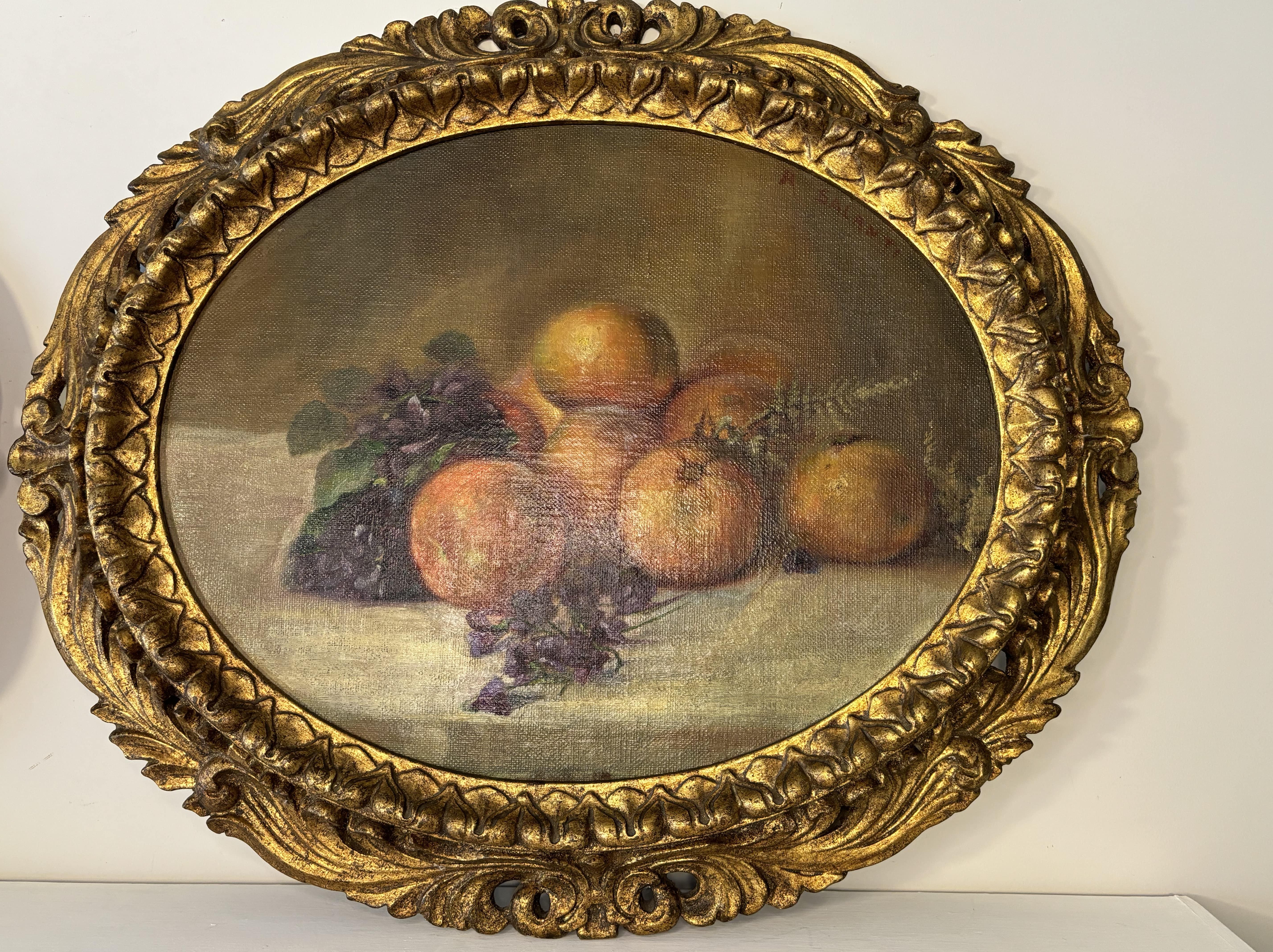 Coppia di oli ovali su tela, nature morte, firmati Piero Galanti, XX secolo. In condizioni buone in vendita a RUEIL-MALMAISON, FR