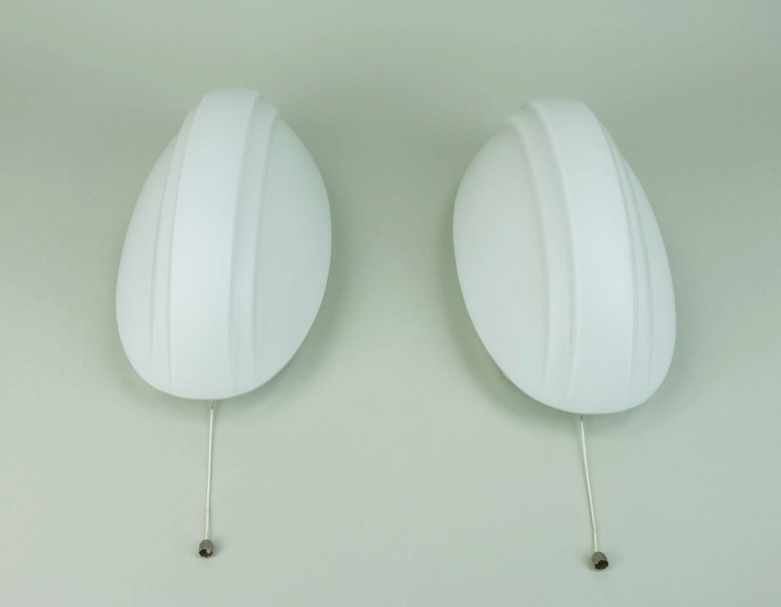 Late 20th Century pair of oval putzler SCONCES white glass satin glass 1970s 1980s For Sale