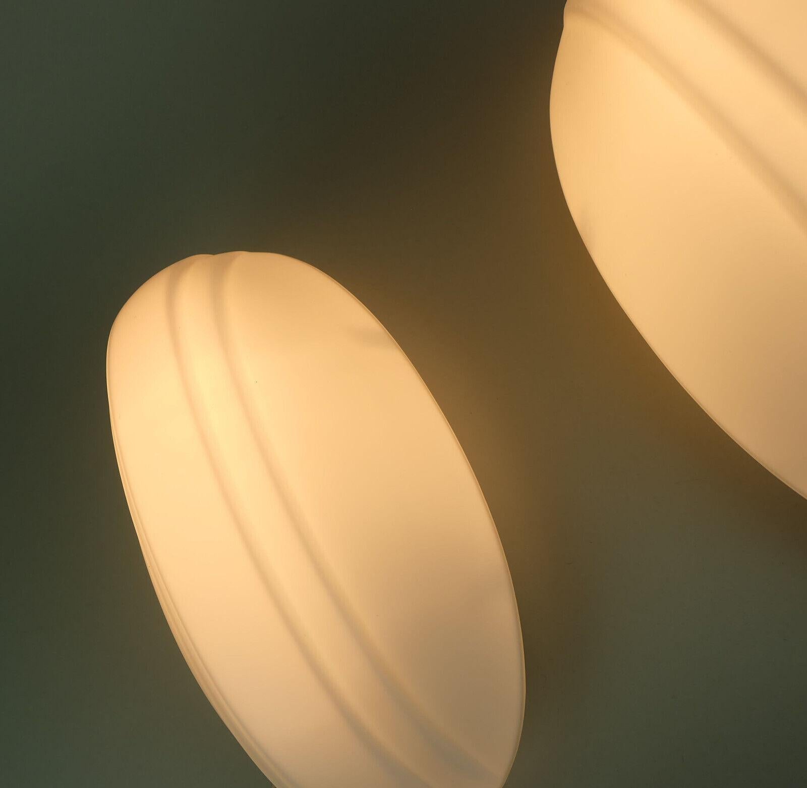 Metal pair of oval putzler SCONCES white glass satin glass 1970s 1980s