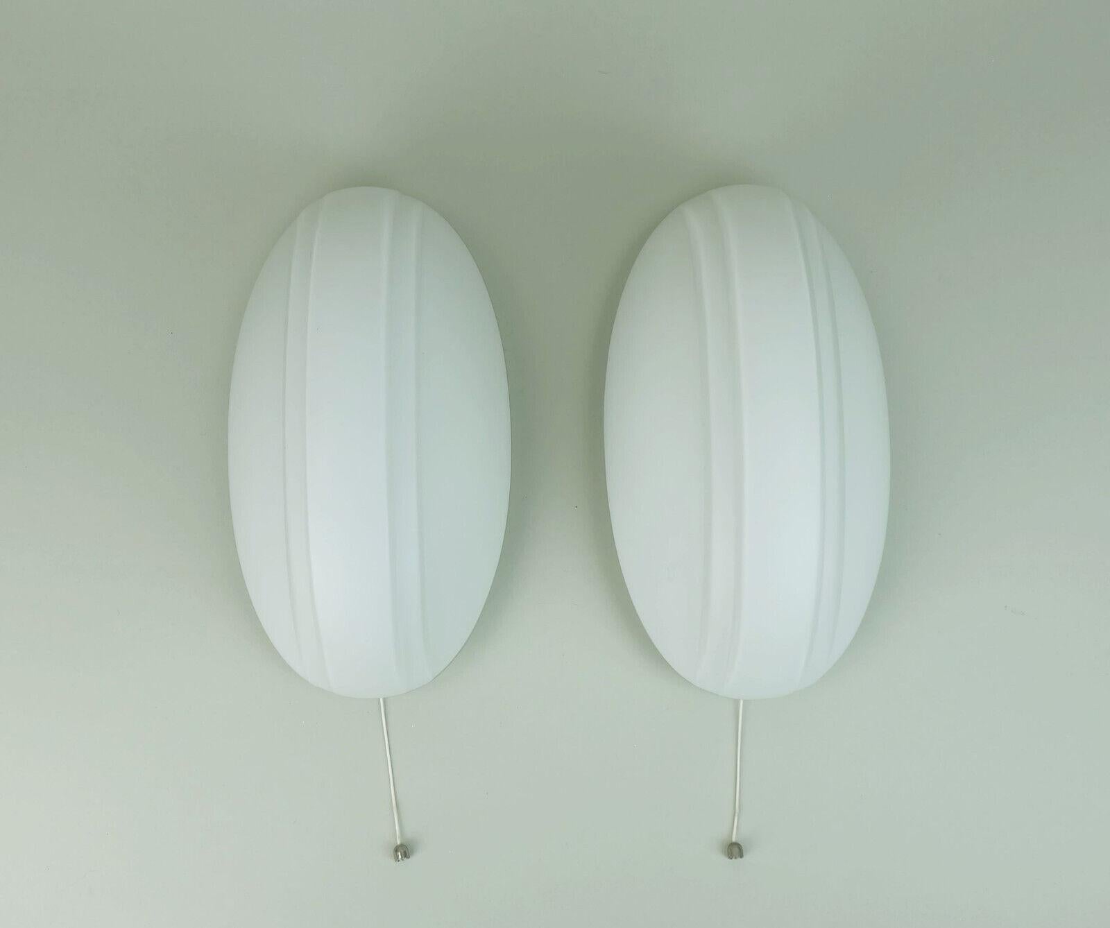 pair of oval putzler SCONCES white glass satin glass 1970s 1980s 3
