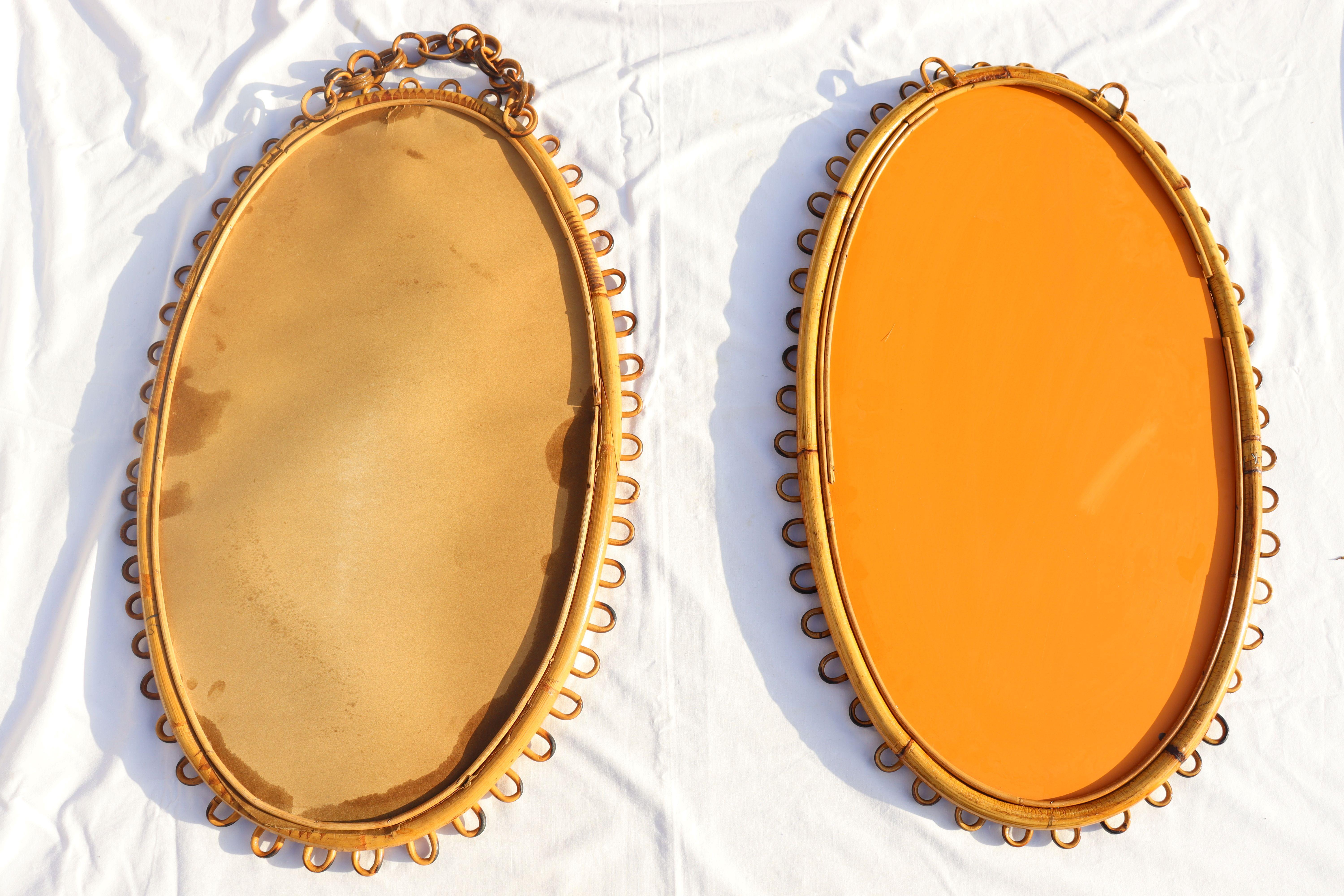 Pair Of Oval Rattan Mirrors By Albini For Bonacina 4