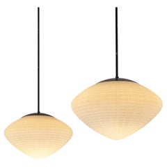 Pair of Oval Ribbed Pendants in Matte Glass