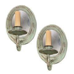 Pair of Oval Sconces with Verdigris Finish