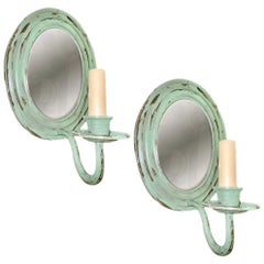 Pair of Oval Sconces with Verdigris Finish
