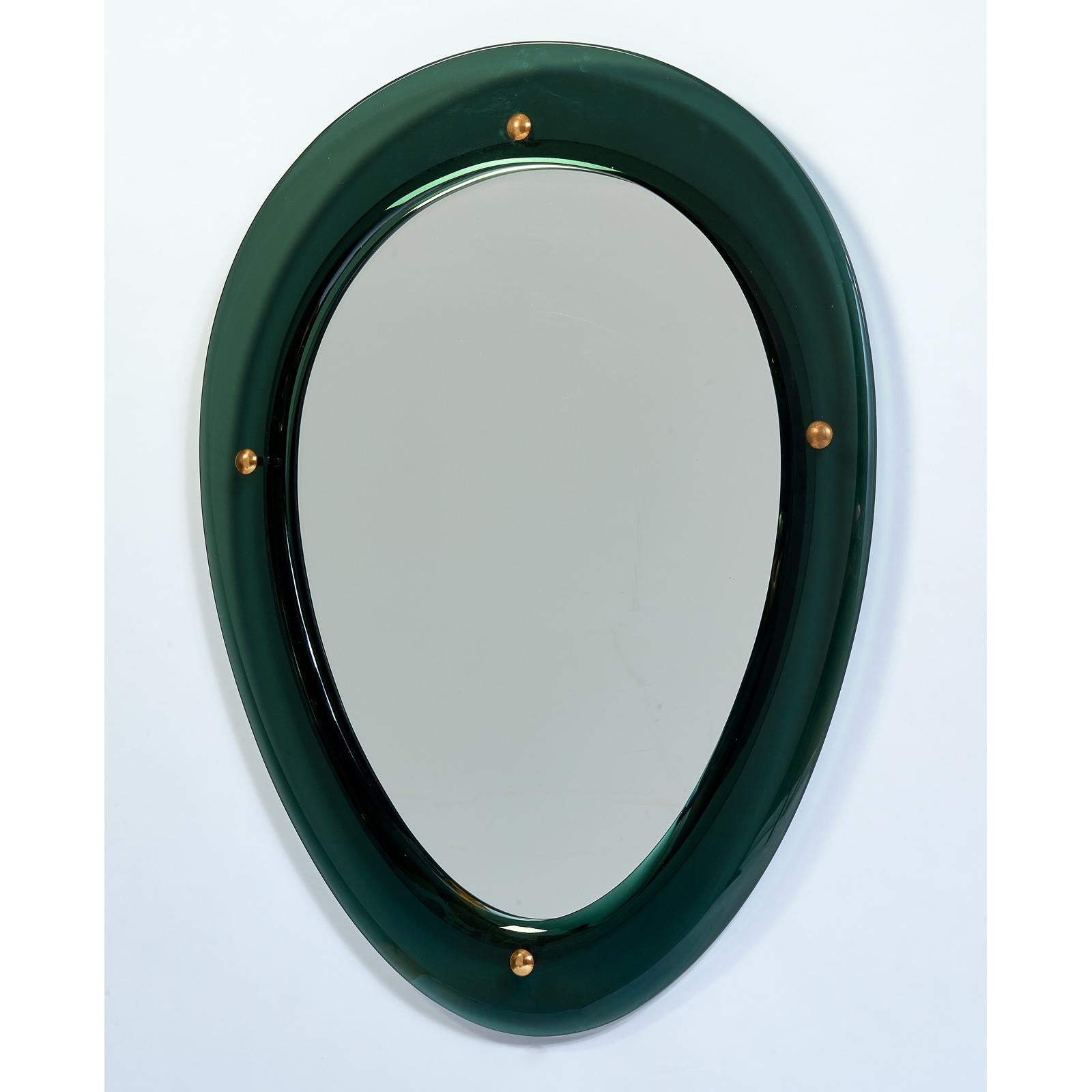 Italian Pair of Oval Shaped Colored Glass Mirrors, Italy, 1950s