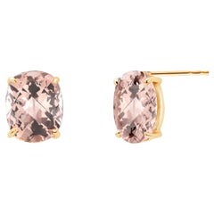 Pair of Oval Shaped Morganite Set in Yellow Gold Stud Earrings