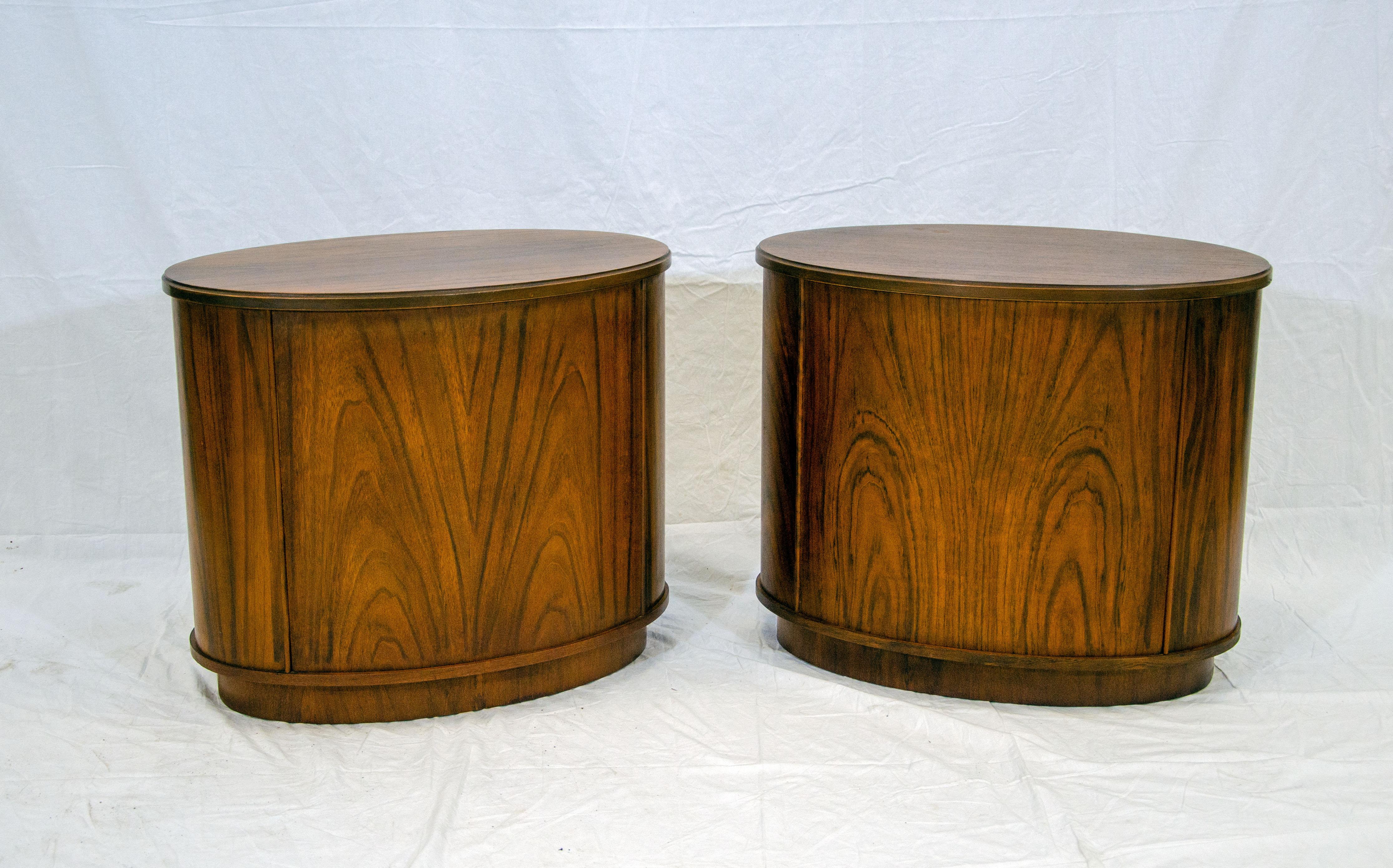 Pair of Oval Walnut Nightstands / End Tables, Heritage 4