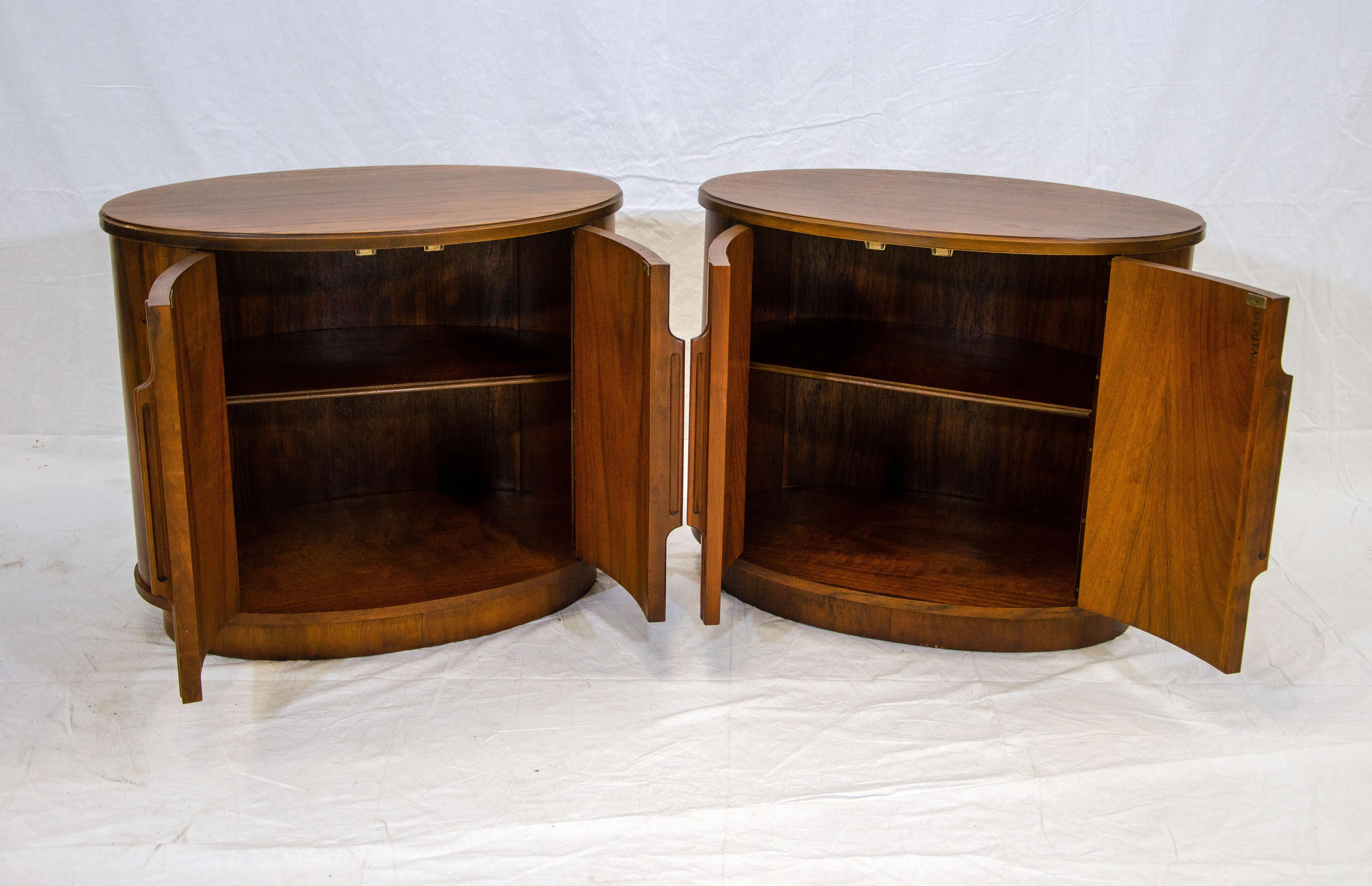 Pair of Oval Walnut Nightstands / End Tables, Heritage 3