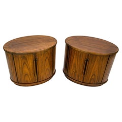 Pair of Oval Walnut Nightstands / End Tables, Heritage