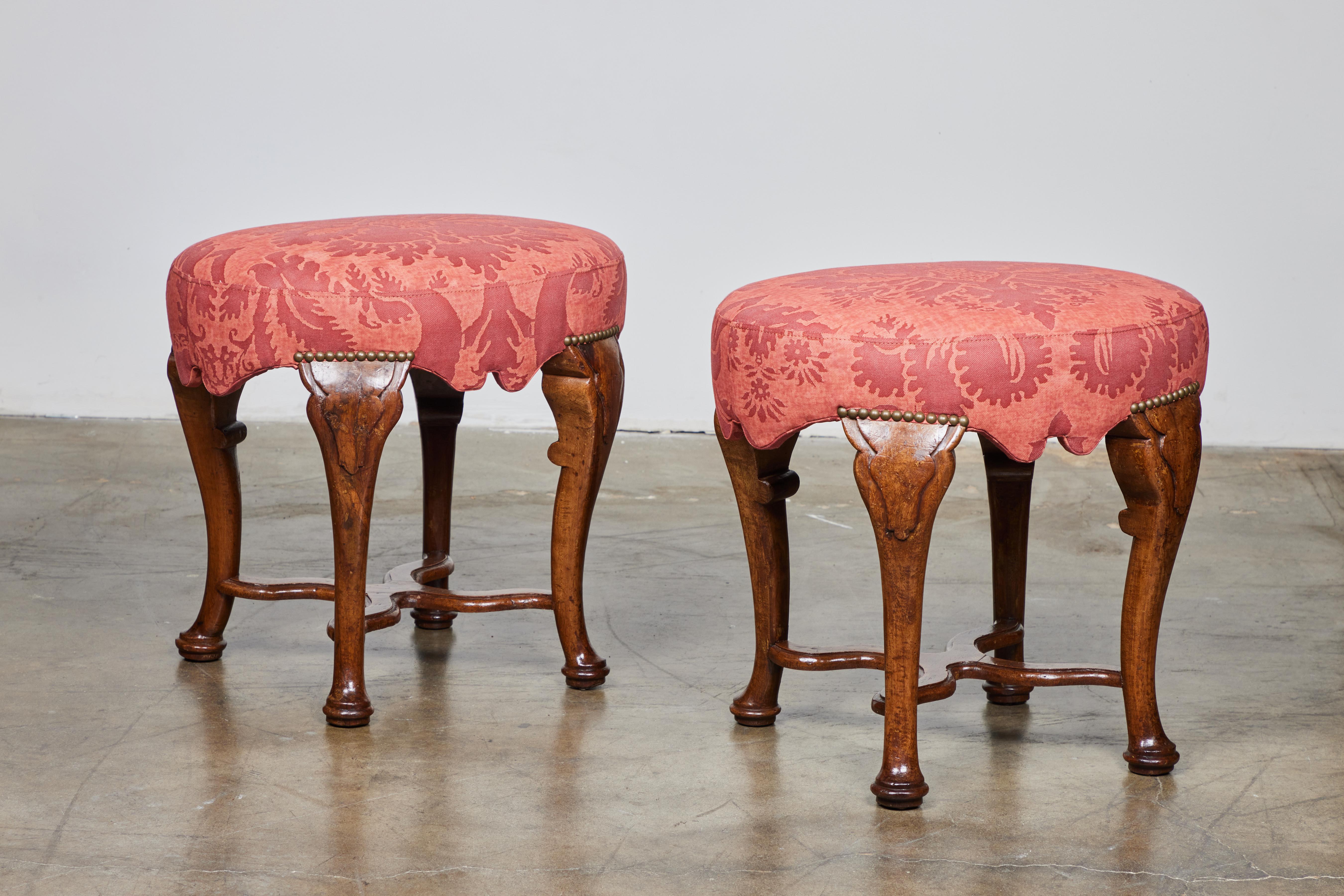 Baroque Pair of Oval Walnut Stools For Sale