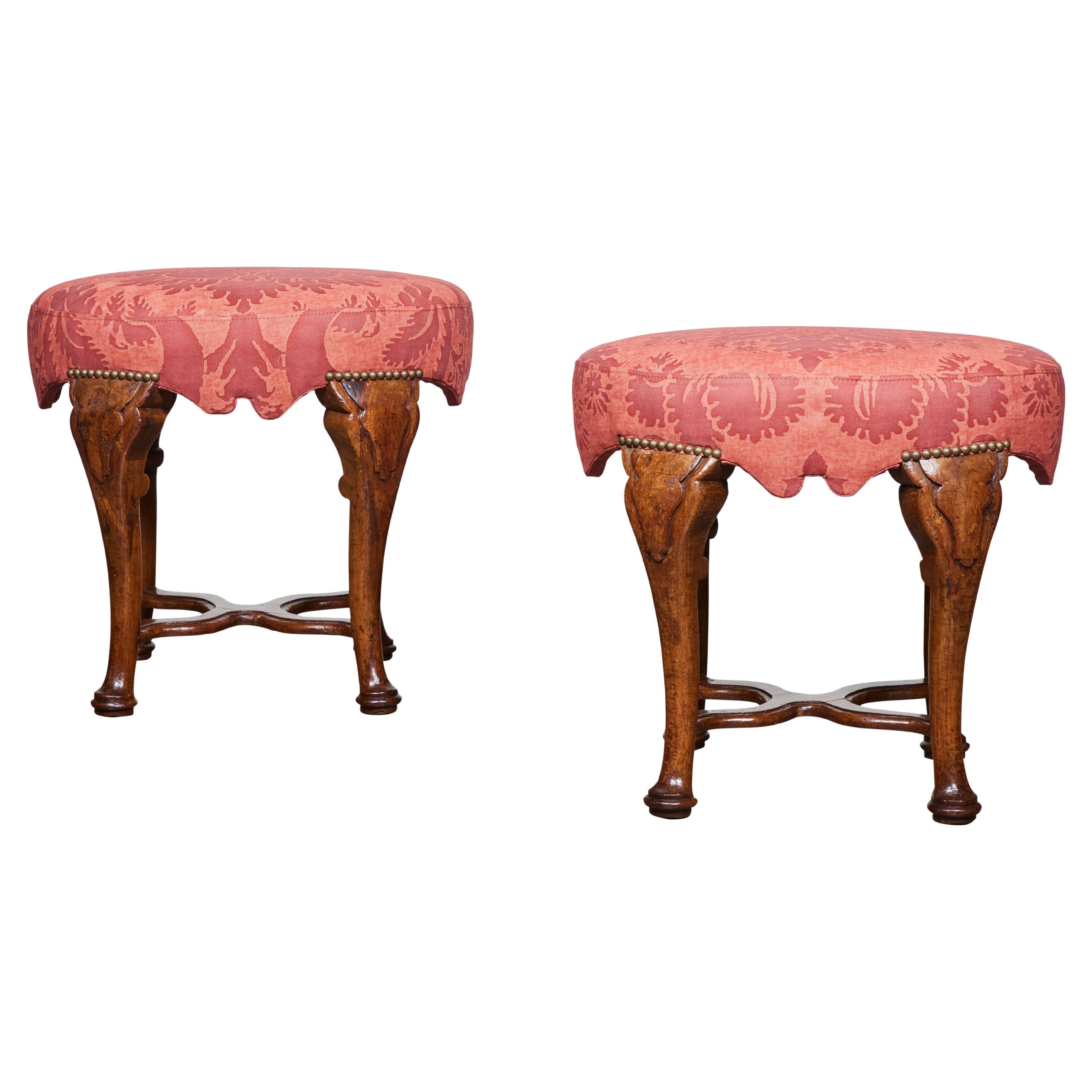 Pair of Oval Walnut Stools For Sale