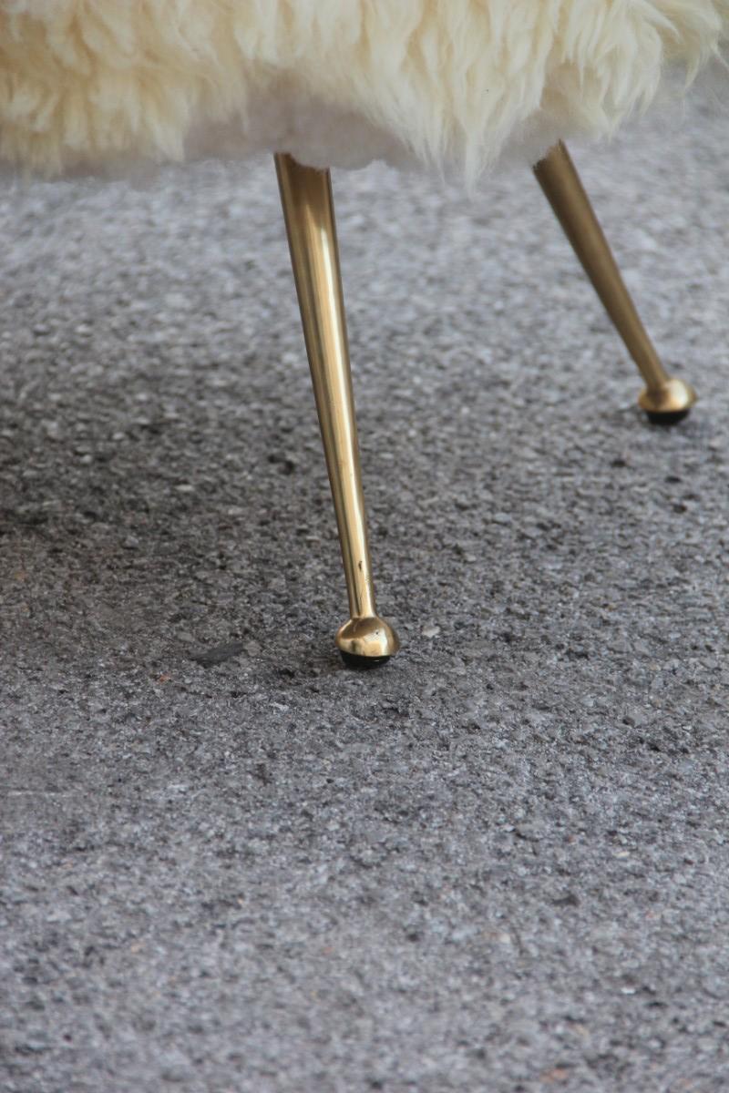 Mid-20th Century Pair of Ovals Stools Sheep Mid-Century Modern Italian Design Brass Feet, 1950